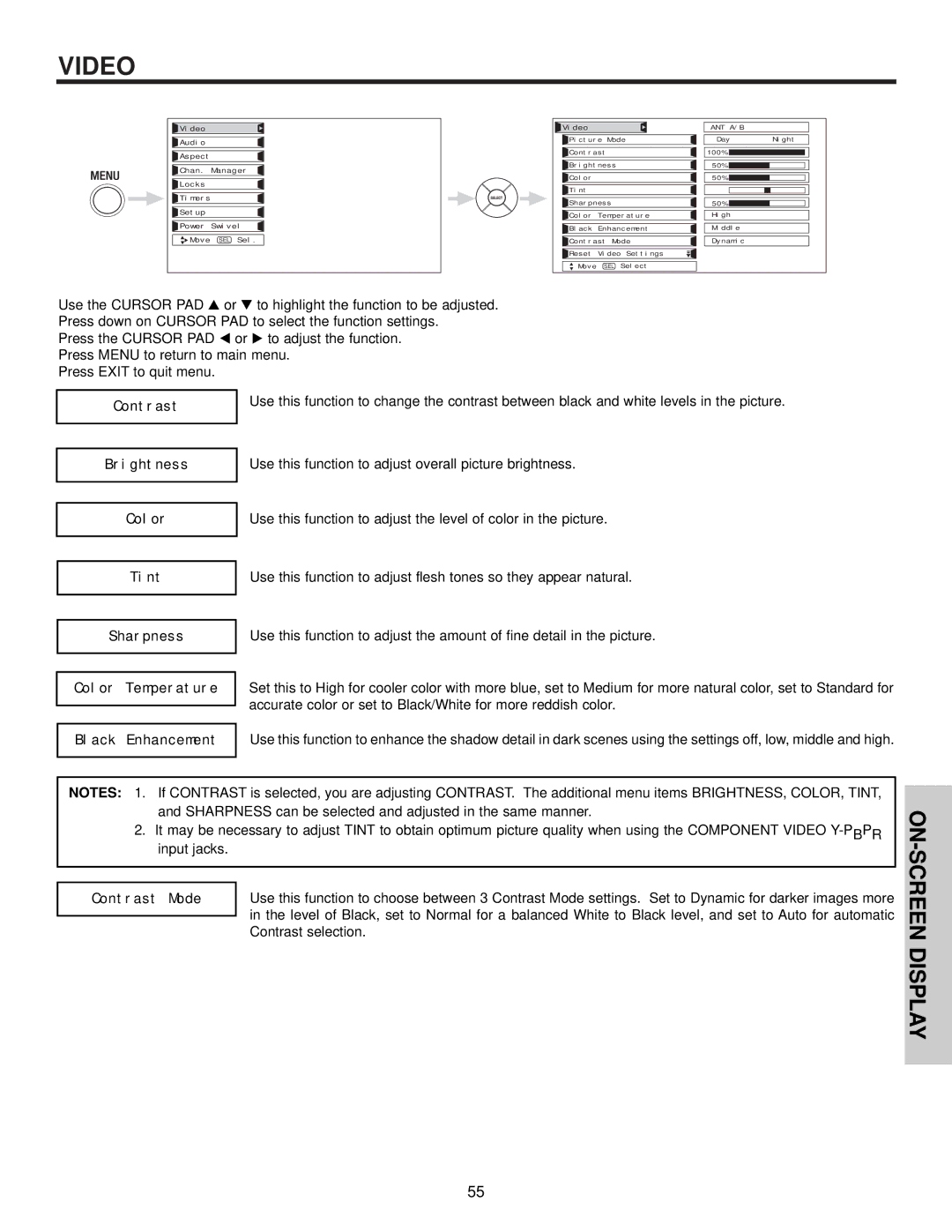 Hitachi 42HDX61 important safety instructions Contrast 