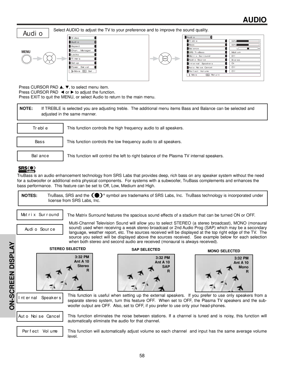 Hitachi 42HDX61 important safety instructions Audio 