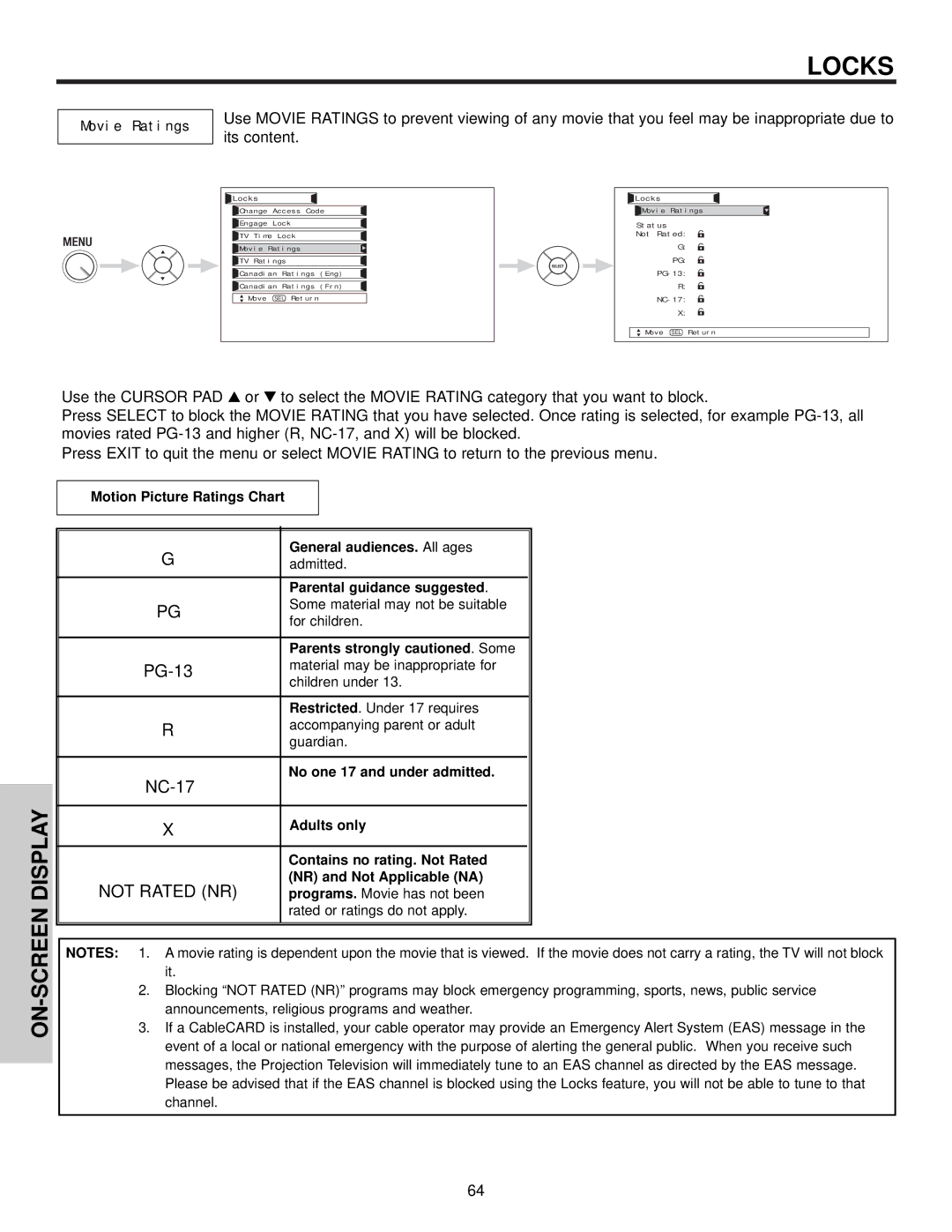 Hitachi 42HDX61 Movie Ratings, Motion Picture Ratings Chart General audiences. All ages, Parental guidance suggested 