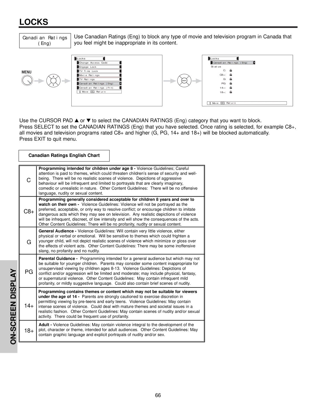 Hitachi 42HDX61 important safety instructions Canadian Ratings English Chart 