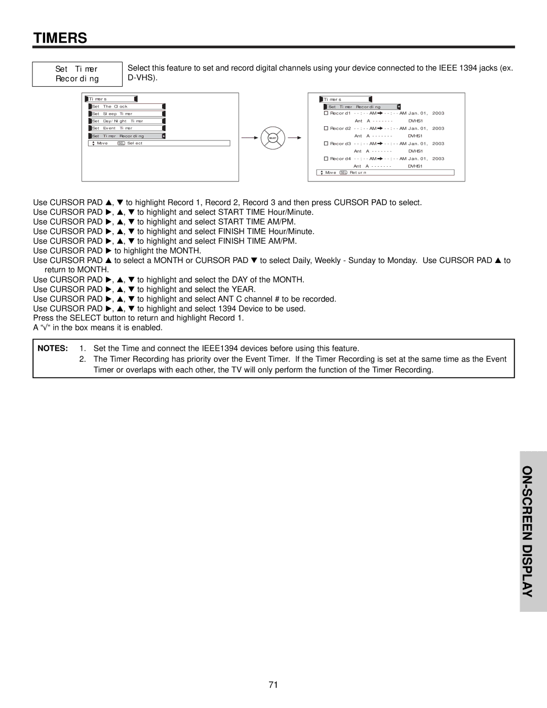 Hitachi 42HDX61 important safety instructions Set Timer Recording 