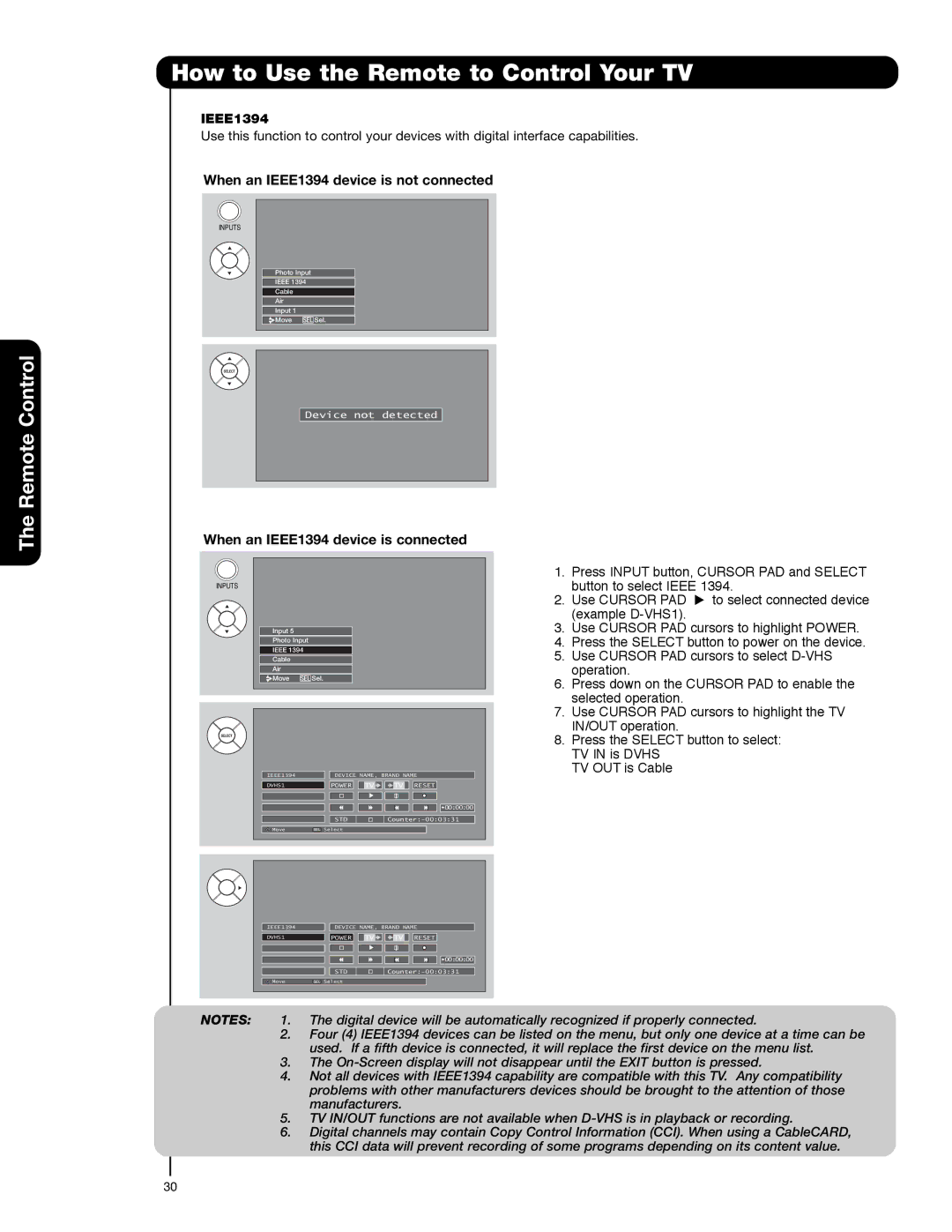 Hitachi 42HDX62A, 55HDX62 When an IEEE1394 device is not connected, When an IEEE1394 device is connected 