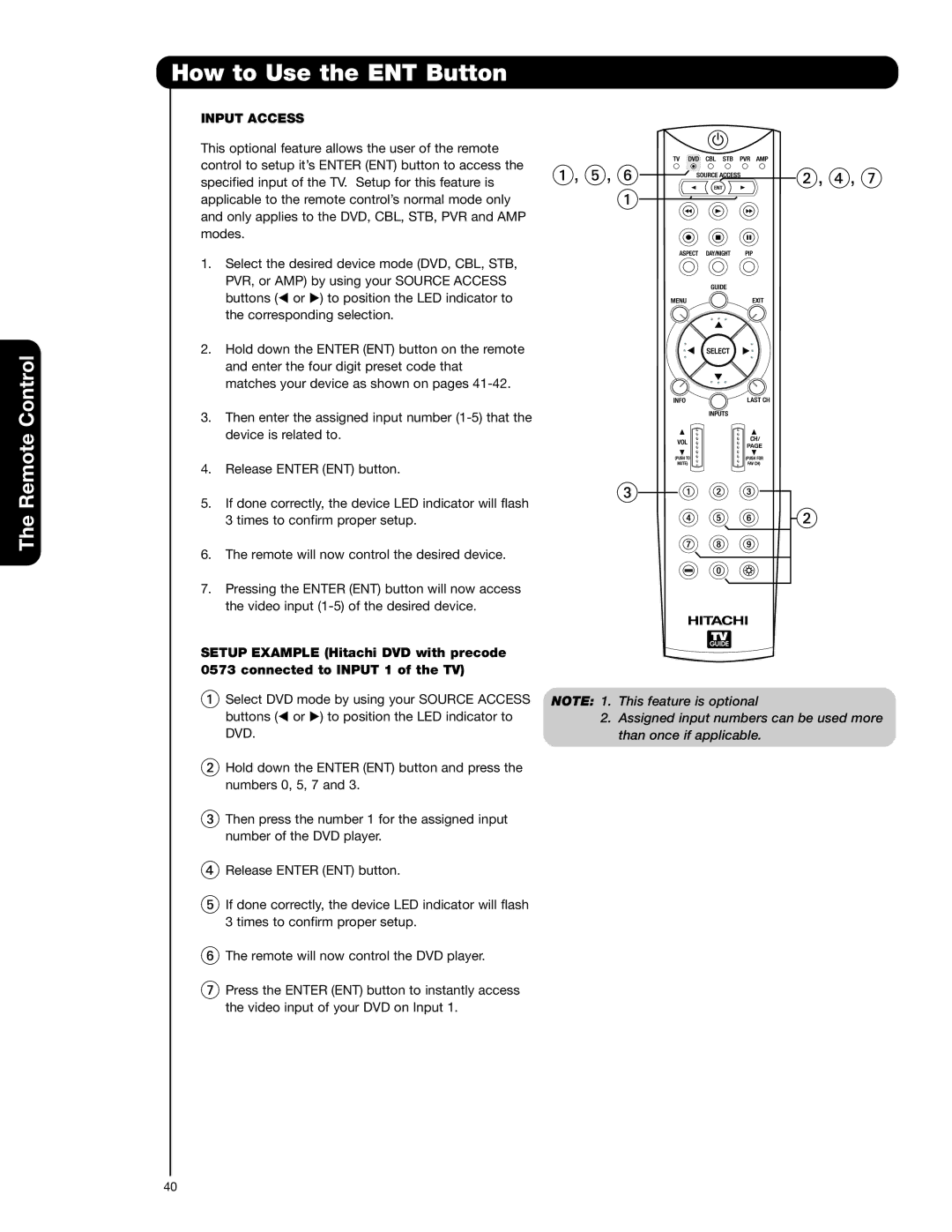 Hitachi 42HDX62A, 55HDX62 important safety instructions How to Use the ENT Button, Input Access 