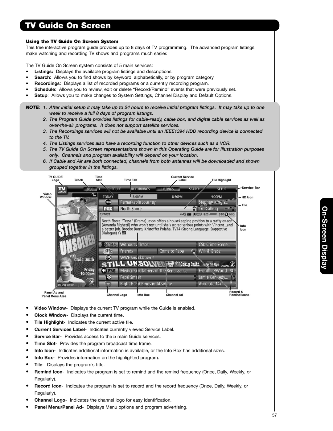 Hitachi 42HDX62A, 55HDX62 important safety instructions Using the TV Guide On Screen System 