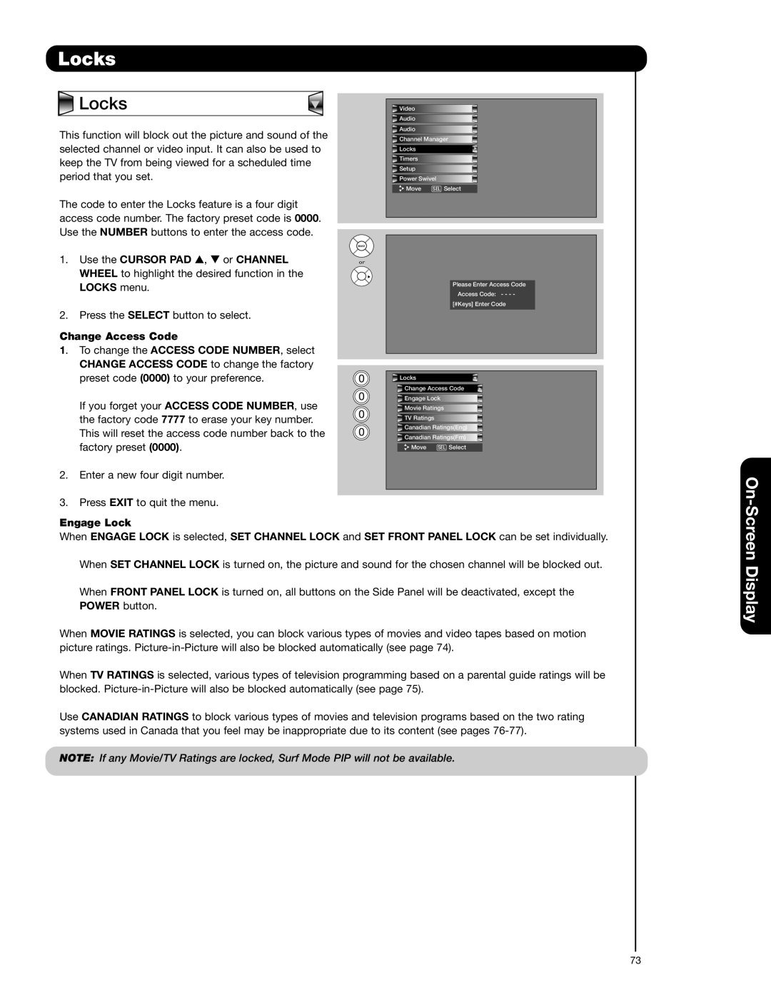 Hitachi 42HDX62A, 55HDX62 important safety instructions Locks, Change Access Code 