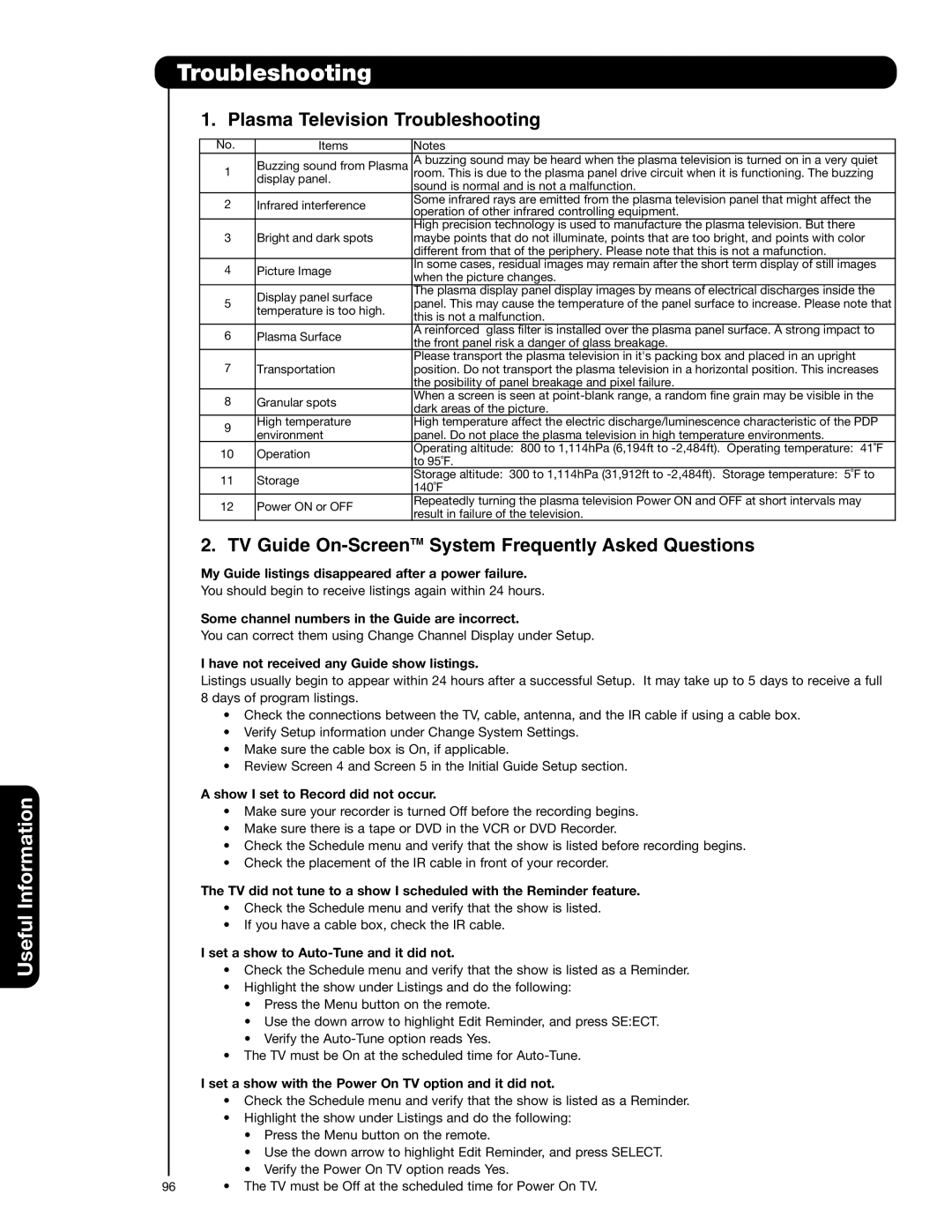 Hitachi 42HDX62A, 55HDX62 important safety instructions Troubleshooting 