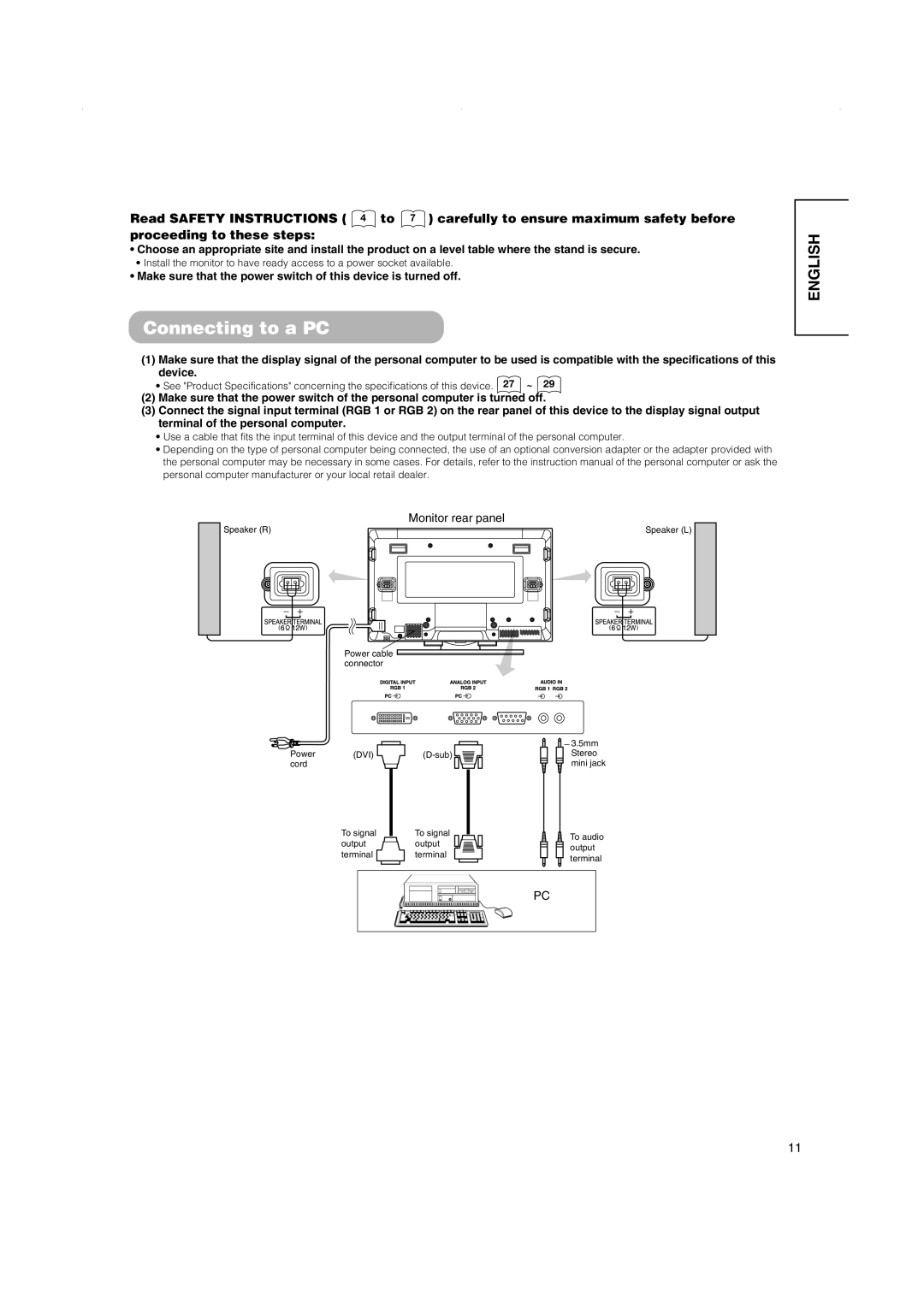 Hitachi 42PMA500, 42PD5000, 32PD5000 user manual Connecting to a PC, Monitor rear panel 