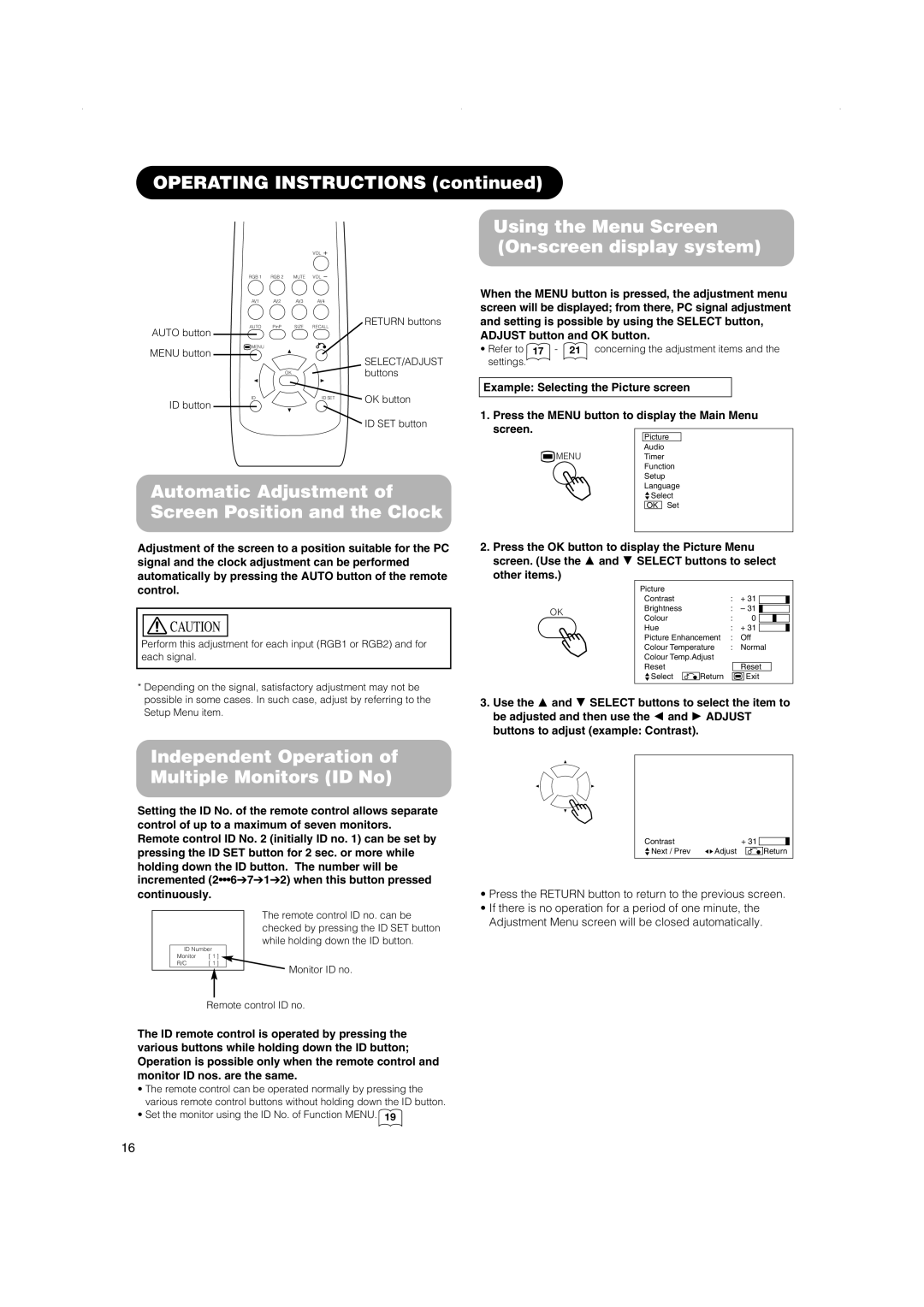 Hitachi 42PD5000, 42PMA500, 32PD5000 user manual Operating Instructions, Using the Menu Screen On-screen display system 