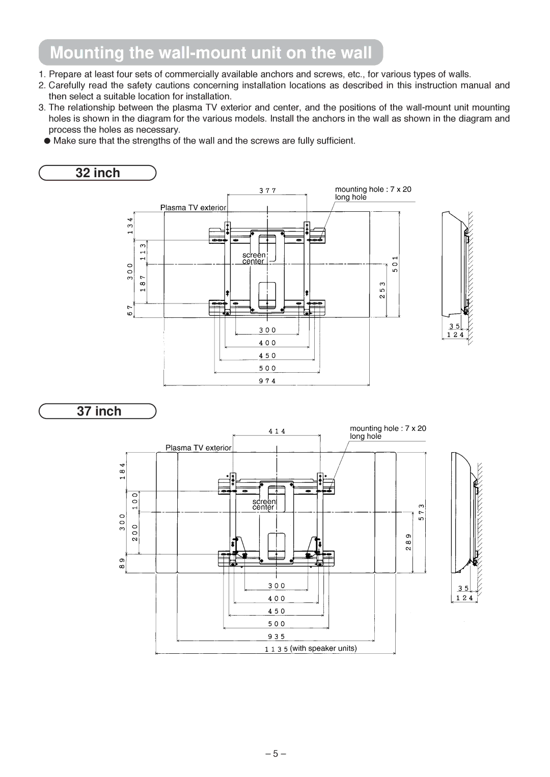 Hitachi 42PD5000, 42PMA500, 32PD5000 user manual Mounting the wall-mount unit on the wall 