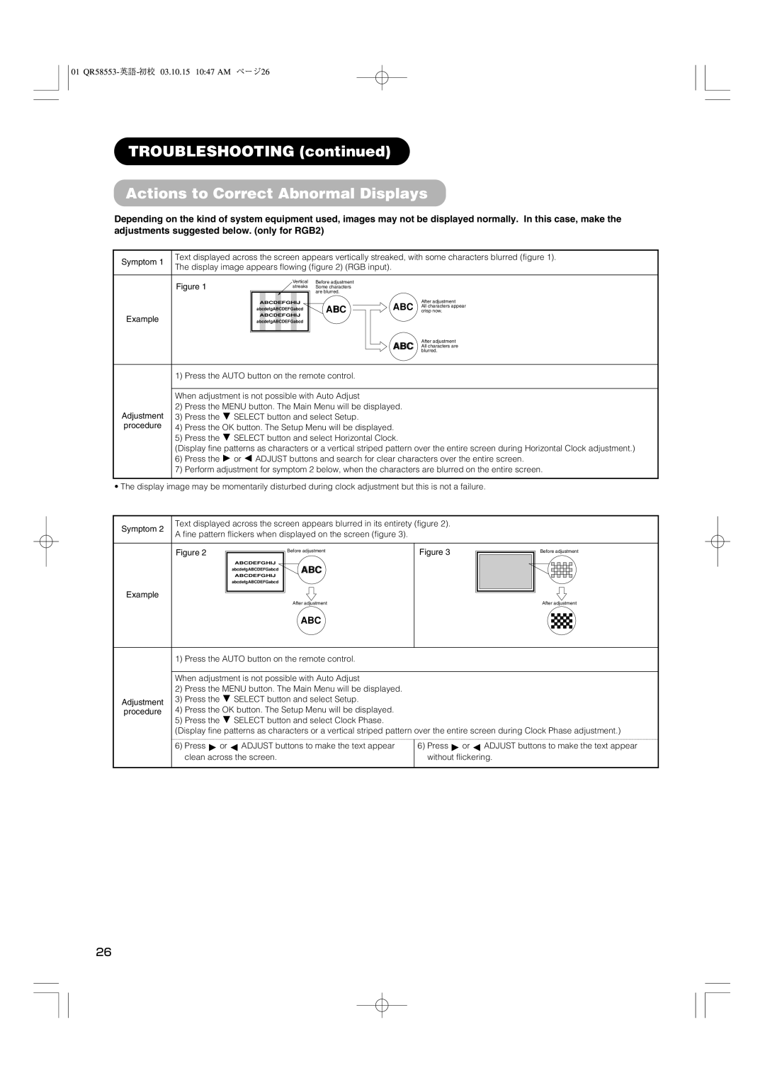 Hitachi 42PD5000 user manual Troubleshooting Actions to Correct Abnormal Displays, Example 