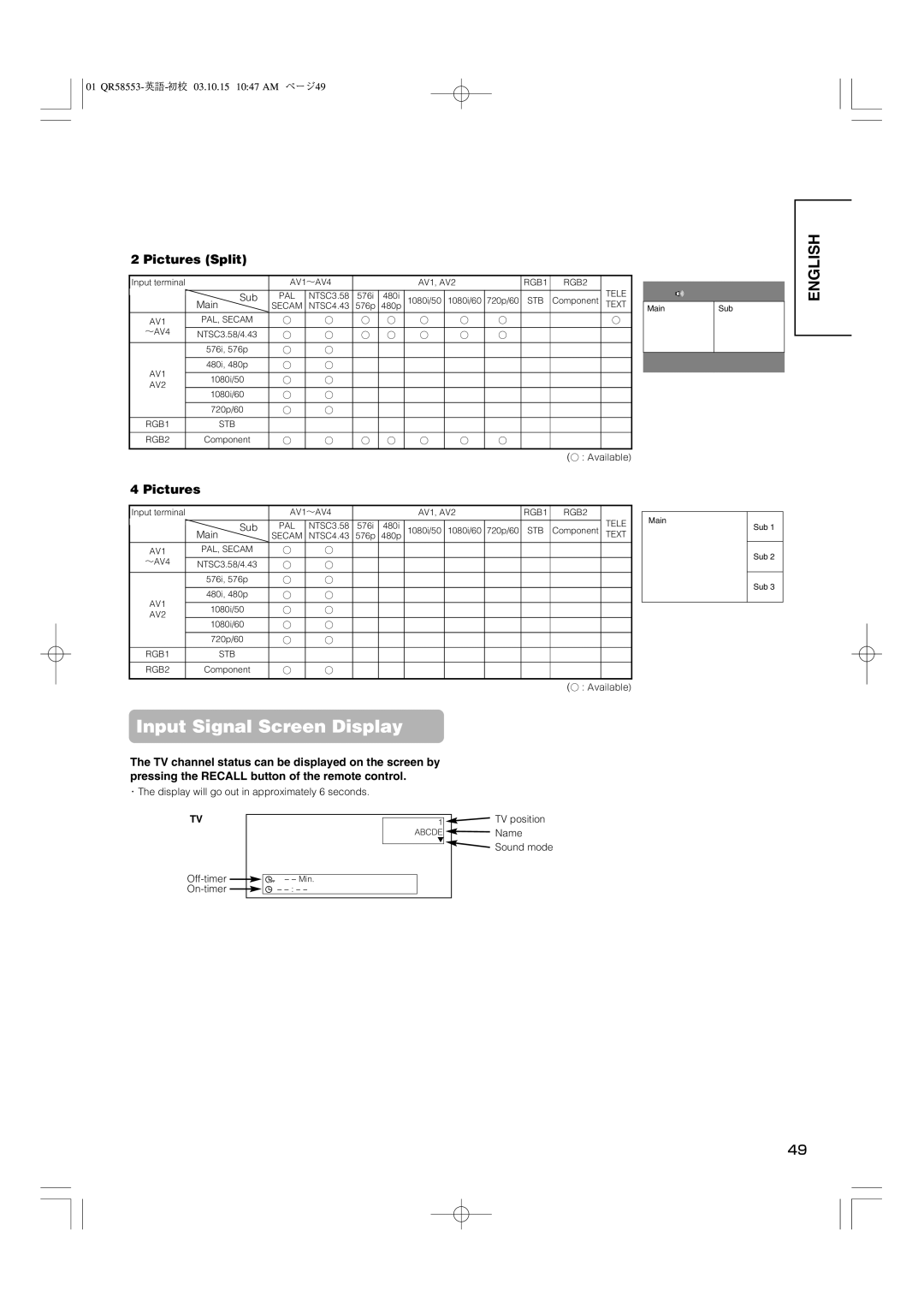 Hitachi 42PD5000 user manual Pictures, Name, Sound mode, Off-timer 