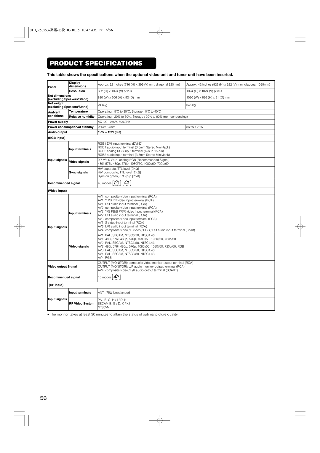 Hitachi 42PD5000 user manual 01 QR58553-英語-初校03.10.15 1047 AM ページ56 