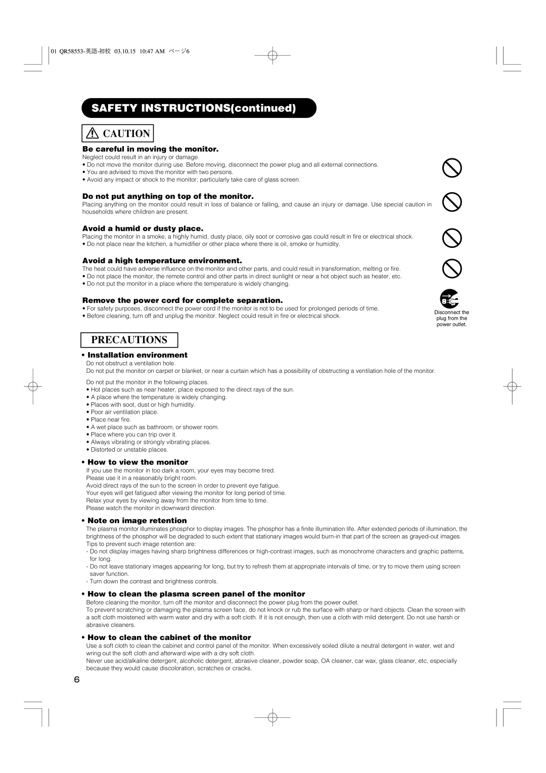 Hitachi 42PD5000 user manual Safety Instructions 