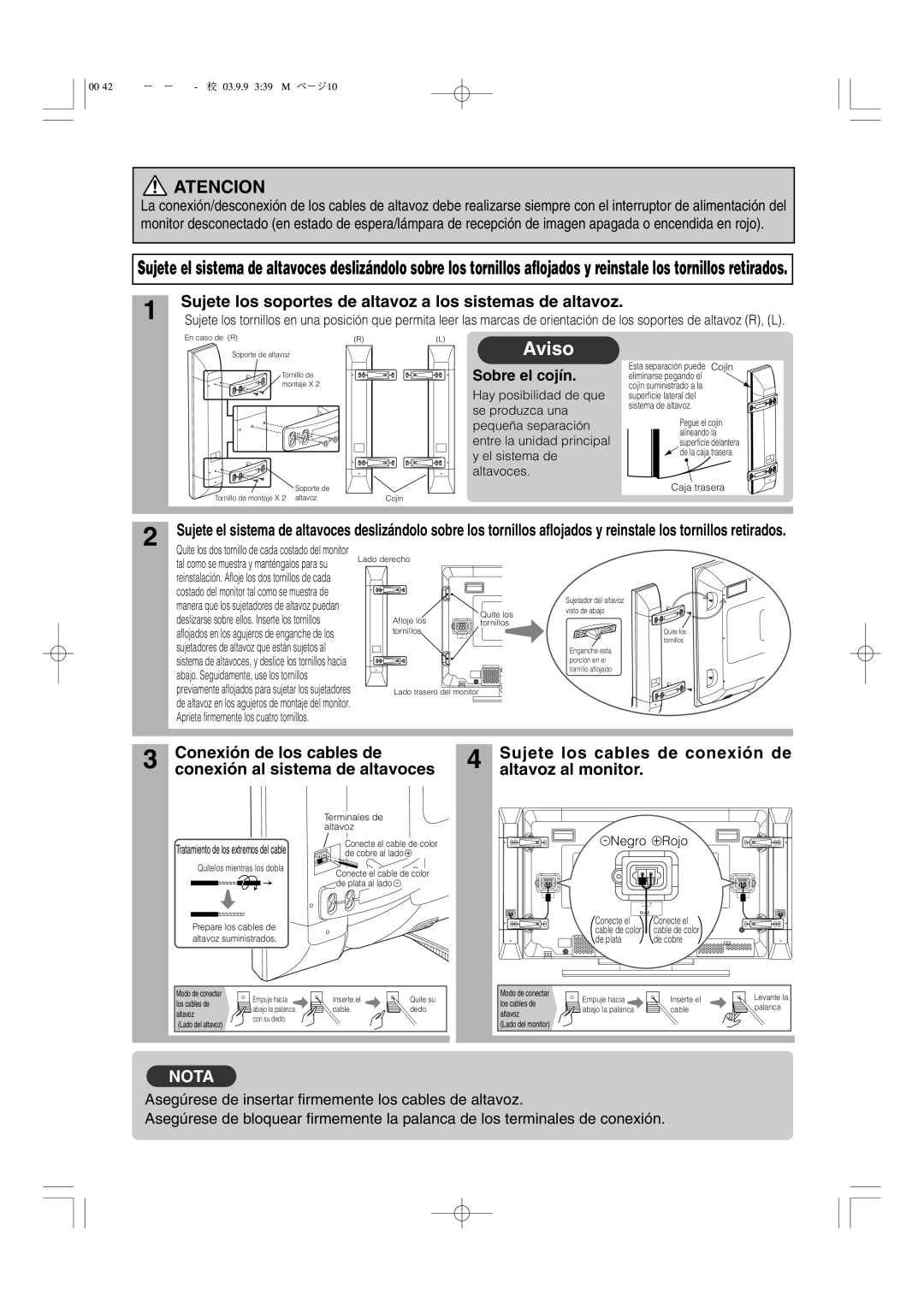 Hitachi 42PD5000 user manual Abajo. Seguidamente, use los tornillos, Apriete firmemente los cuatro tornillos 