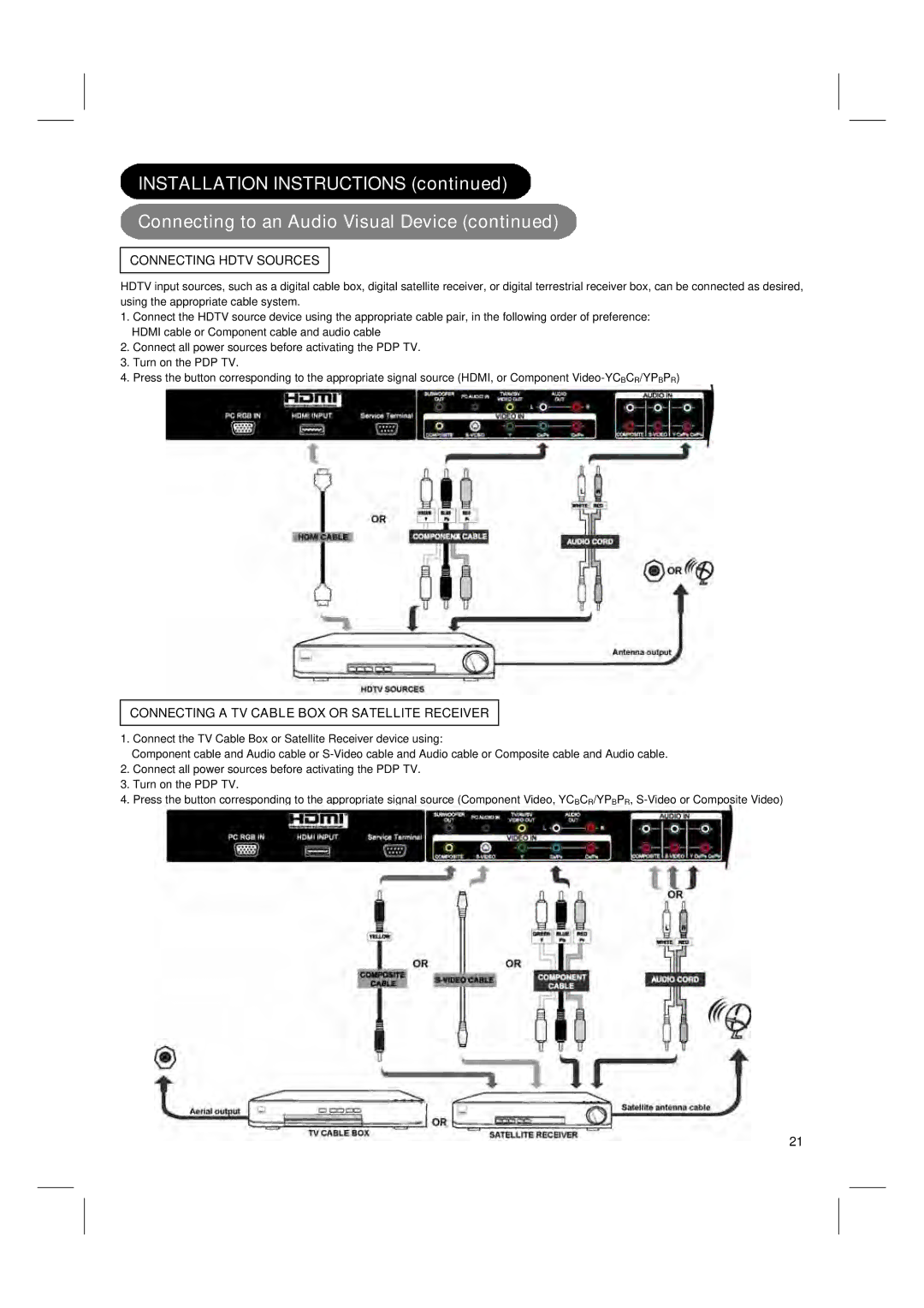 Hitachi 42PD580DTA user manual Connecting Hdtv Sources 