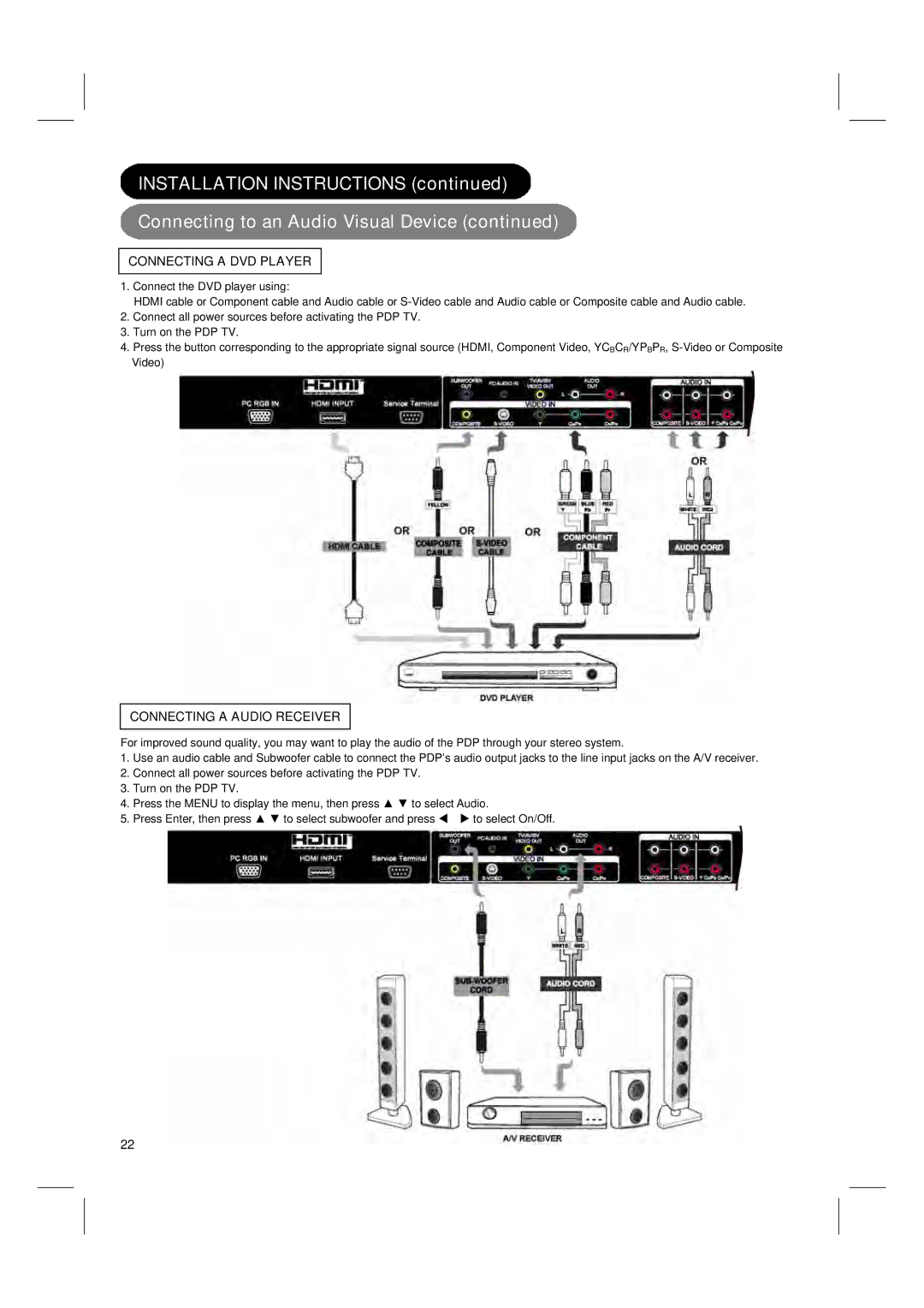 Hitachi 42PD580DTA user manual Connecting a DVD Player 