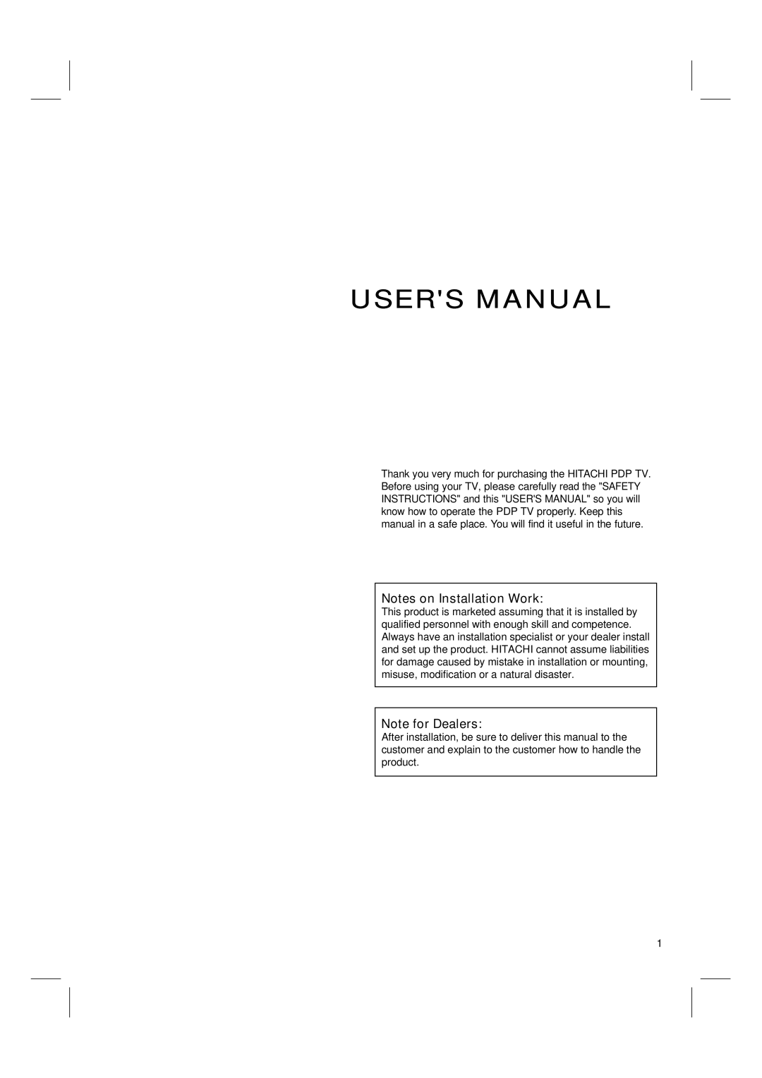 Hitachi 42PD580DTA user manual 