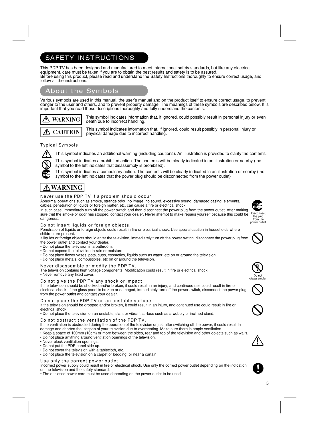 Hitachi 42PD580DTA user manual Safety Instructions, About the Symbols 