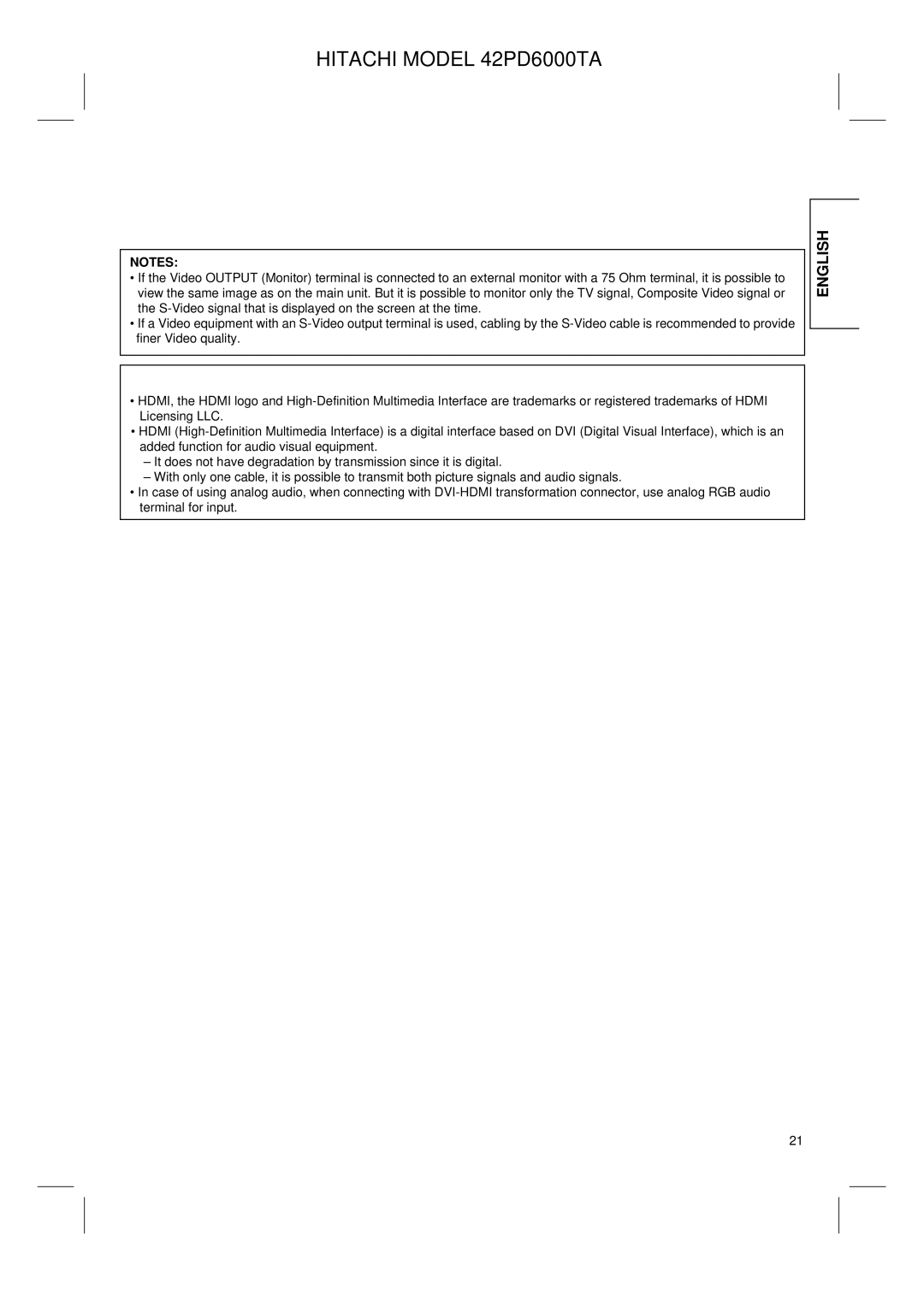 Hitachi 42PD6000TA user manual English 