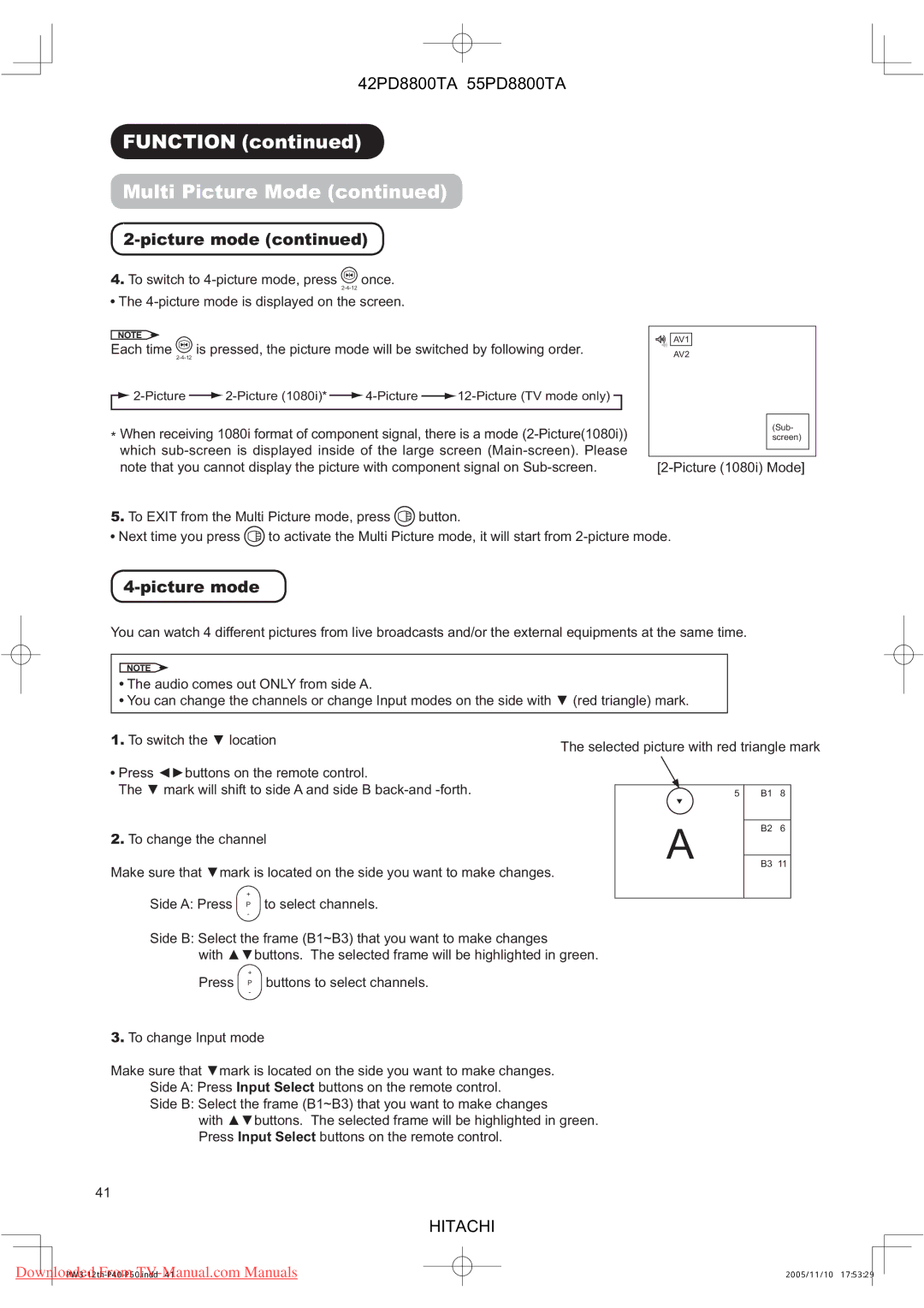 Hitachi 55PD8800TA, 42PD8800TA user manual Selected picture with red triangle mark 