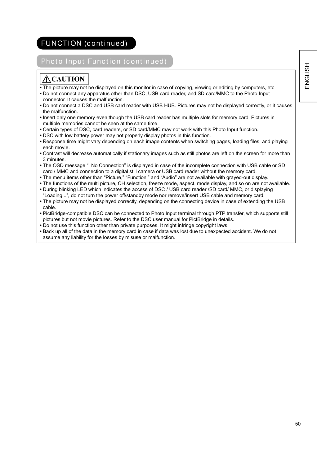 Hitachi 42PD8800TA user manual Function Photo Input Function 