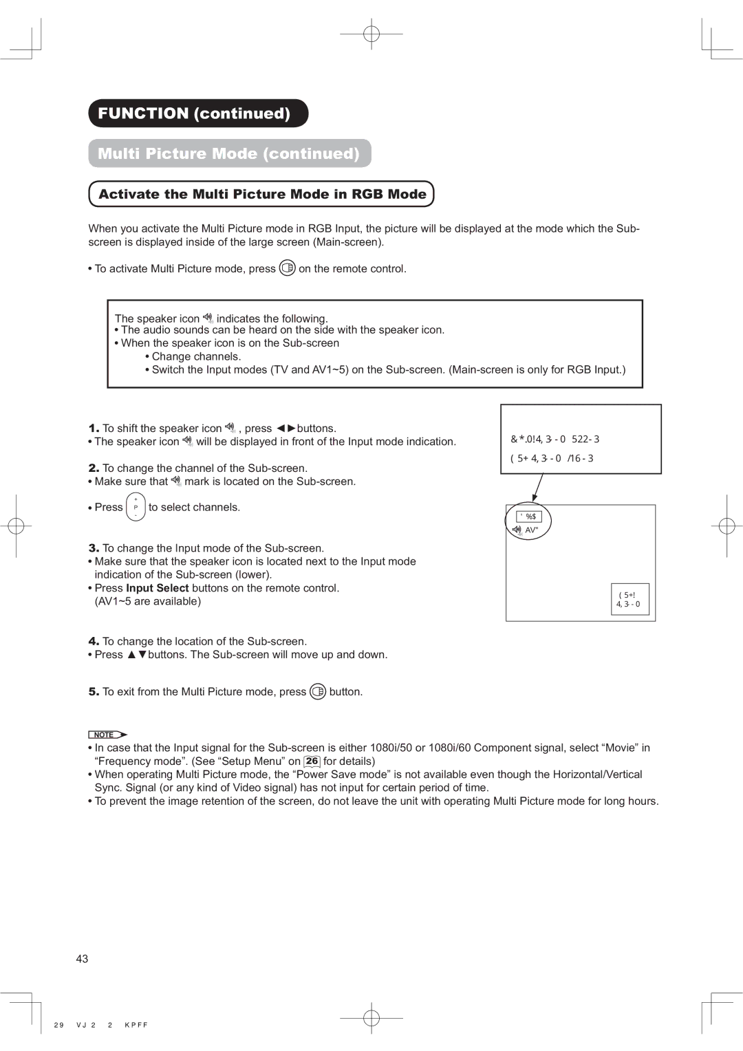 Hitachi 42PD8900TA manual $FWLYDWHWKH0XOWL3LFWXUH0RGHLQ5*%0RGH, KHQWKHVSHDNHULFRQLVRQWKH6XEVFUHHQ 