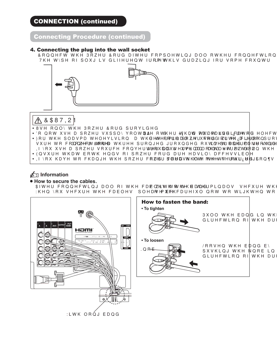 Hitachi 42PD9500TA manual &RqqhfwlqjWkhSoxjLqwrWkhZdooVrfnhw, ,Qirupdwlrq +RzWrVhfxuhWkhFdeohv, 7RWLJKWHQ 