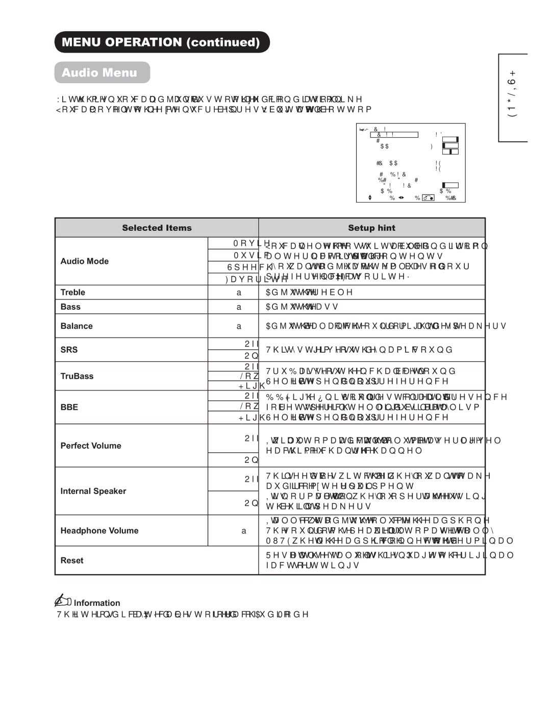 Hitachi 42PD9500TA manual $XGLR0RGH, 7UHEOH, Dvv, Dodqfh, 7UX%DVV, 3HUIHFW9ROXPH, QWHUQDO6SHDNHU, +HDGSKRQH9ROXPH 