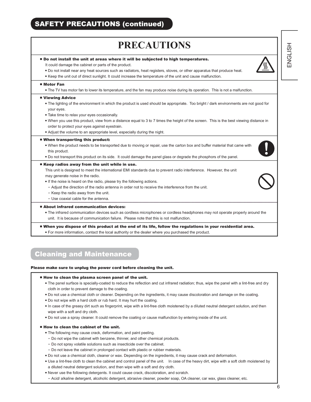 Hitachi 42PD9500TA manual 35&$87,216, OHDQLQJDQG0DLQWHQDQFH 