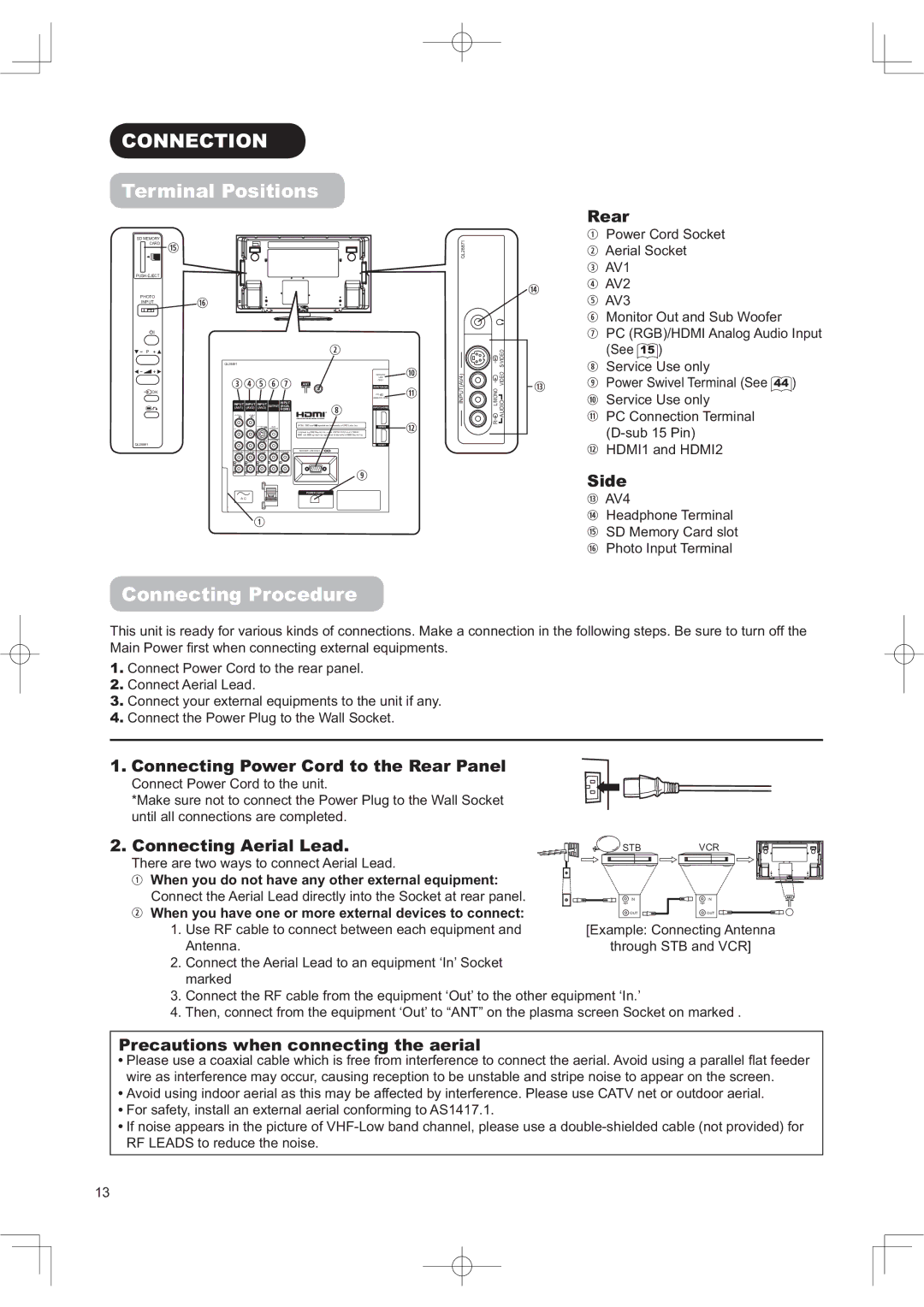 Hitachi 42PD960DTA manual 211&7,21, 5HDU, 6LGH, $/142, WKURXJK67%DQG9&5@ 