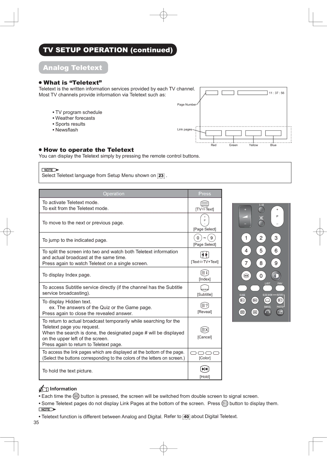 Hitachi 42PD960DTA manual $QDORJ7HOHWHW, +RZWRRSHUDWHWKH7HOHWHW 