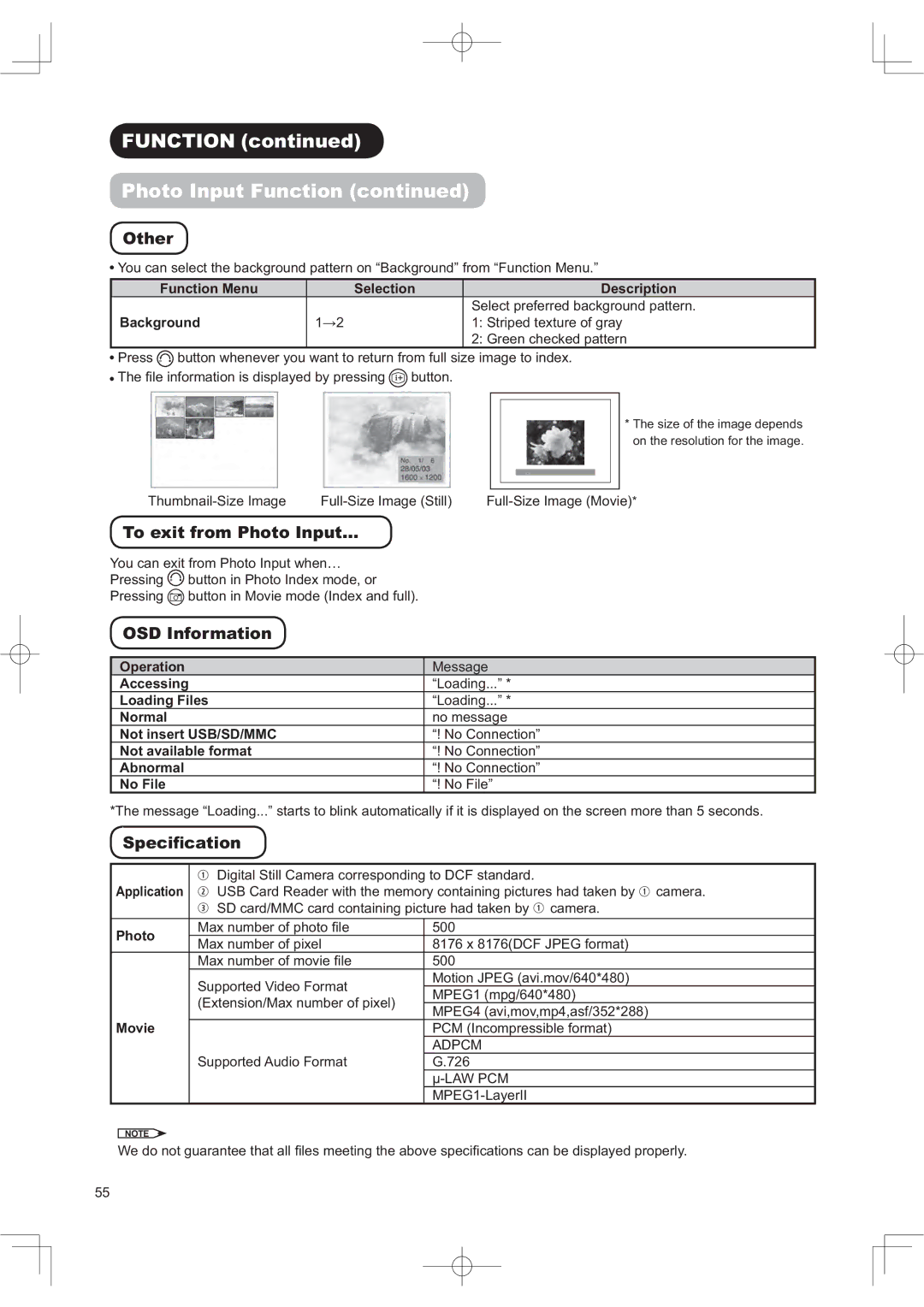 Hitachi 42PD960DTA manual 2WKHU, 3KRWR,QSXW, Dwlrq, 6SHFLÀFDWLRQ 