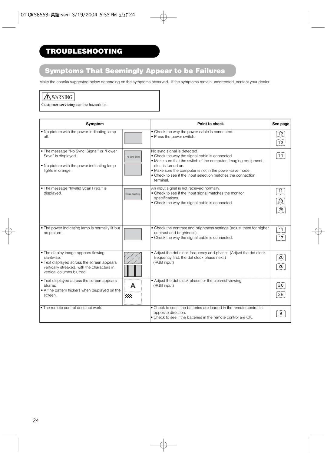 Hitachi 42PMA300A user manual Troubleshooting, Symptoms That Seemingly Appear to be Failures 