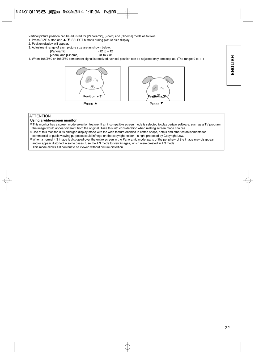 Hitachi 42PMA300A user manual Press, Using a wide-screen monitor 