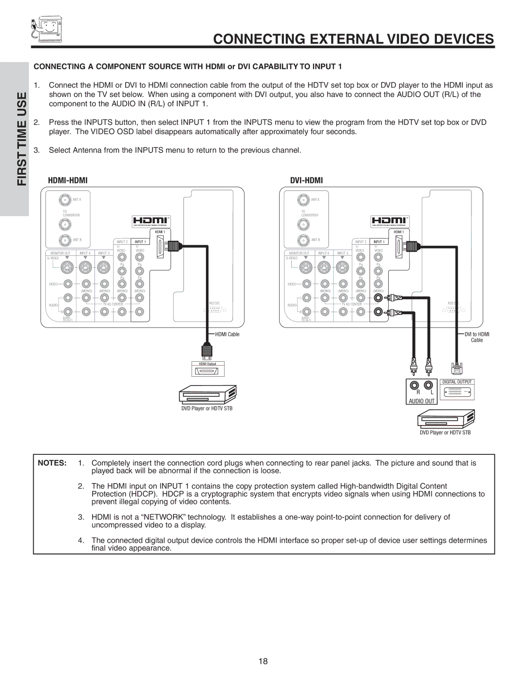 Hitachi 42V52 important safety instructions Hdmi-Hdmi Dvi-Hdmi 