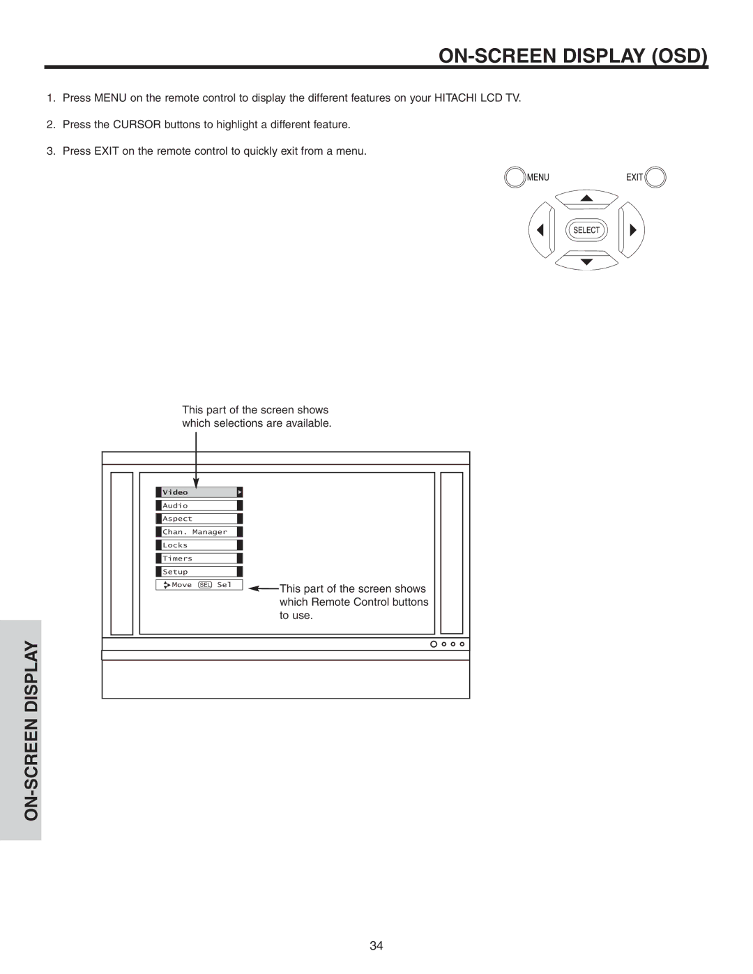 Hitachi 42V52 important safety instructions ON-SCREEN Display OSD 