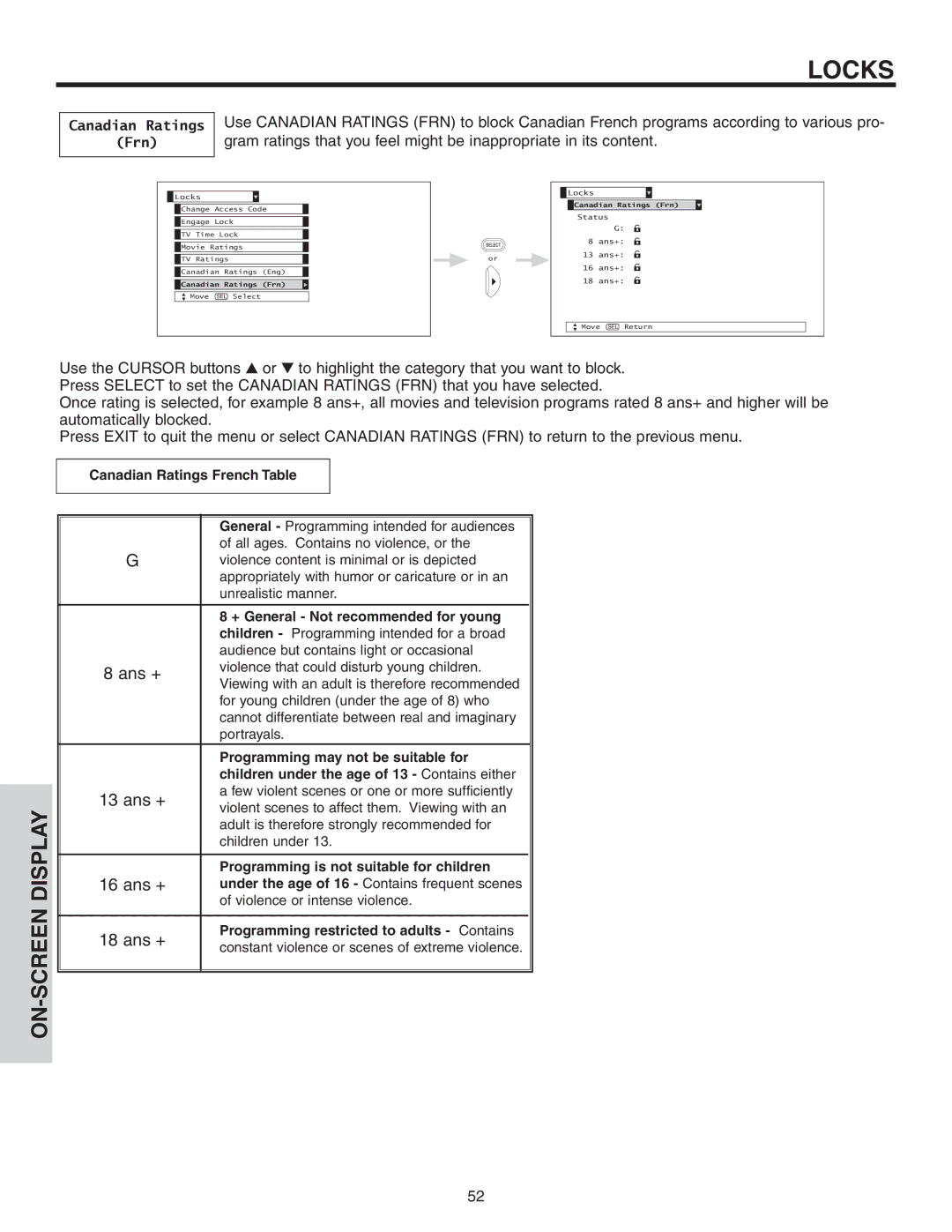 Hitachi 42V52 important safety instructions Canadian Ratings Frn 