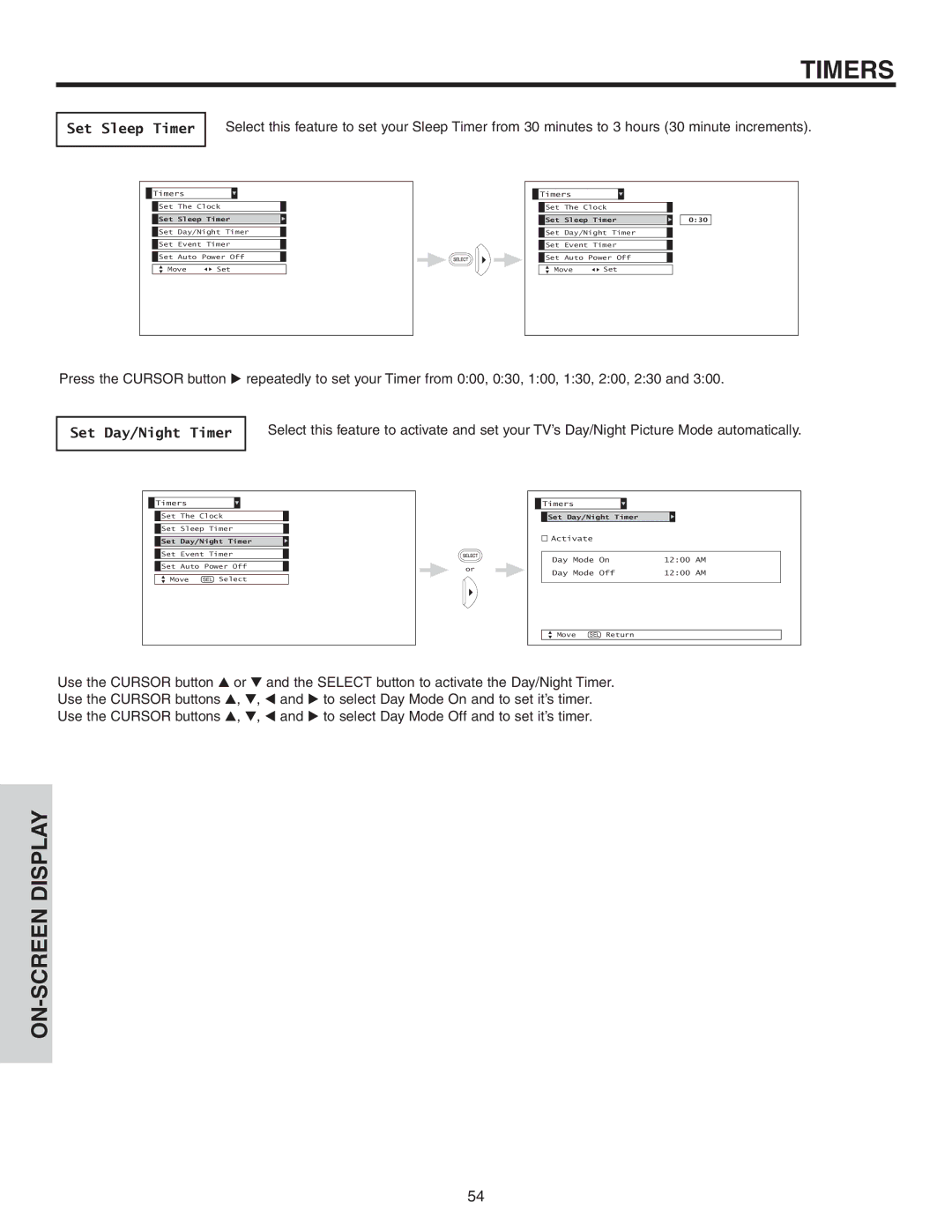 Hitachi 42V52 important safety instructions Set Sleep Timer, Set Day/Night Timer 