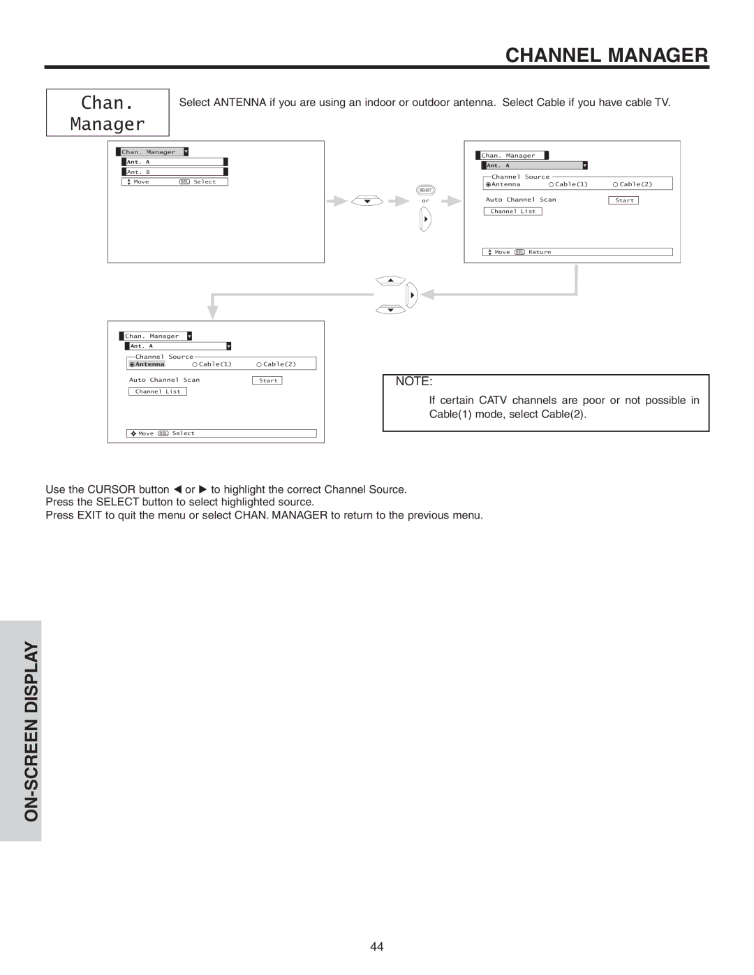 Hitachi 42V525 important safety instructions Channel Manager, Chan Manager 