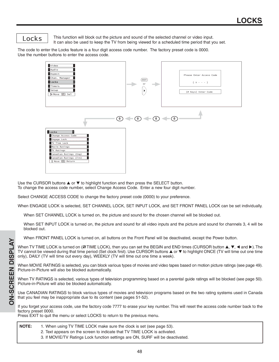 Hitachi 42V525 important safety instructions Locks 