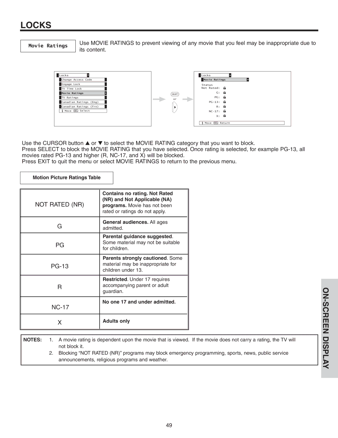 Hitachi 42V525 important safety instructions Movie Ratings 