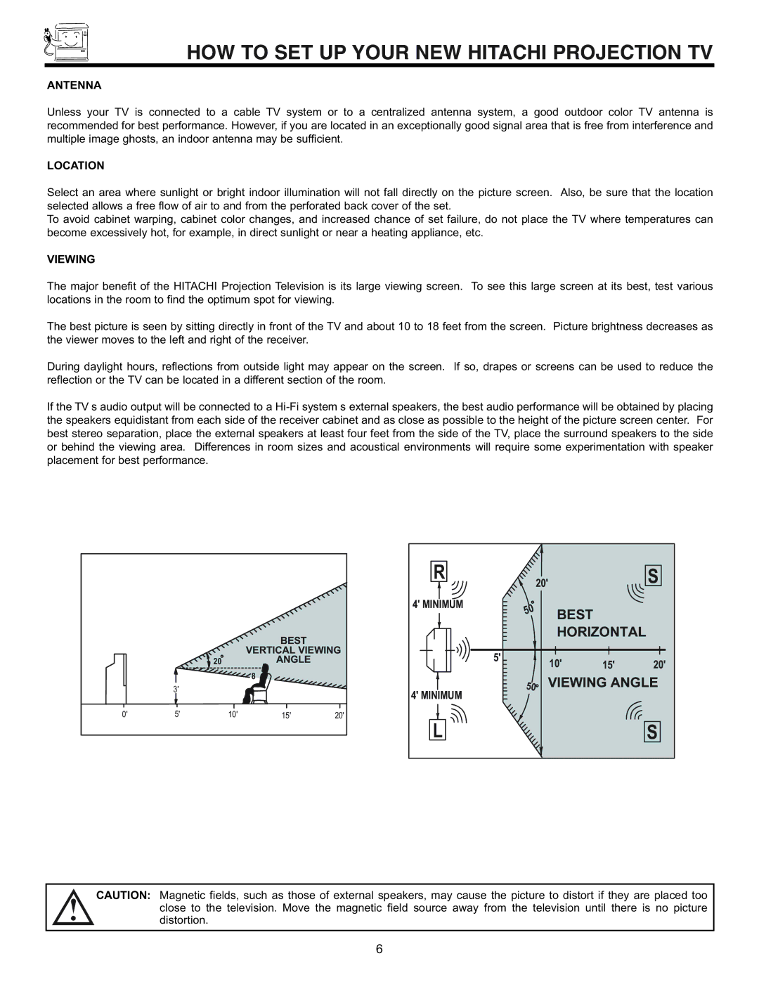 Hitachi 43GX10B, 50DX10B, 50GX30B, 60DX10B HOW to SET UP Your NEW Hitachi Projection TV, Antenna, Location, Viewing 