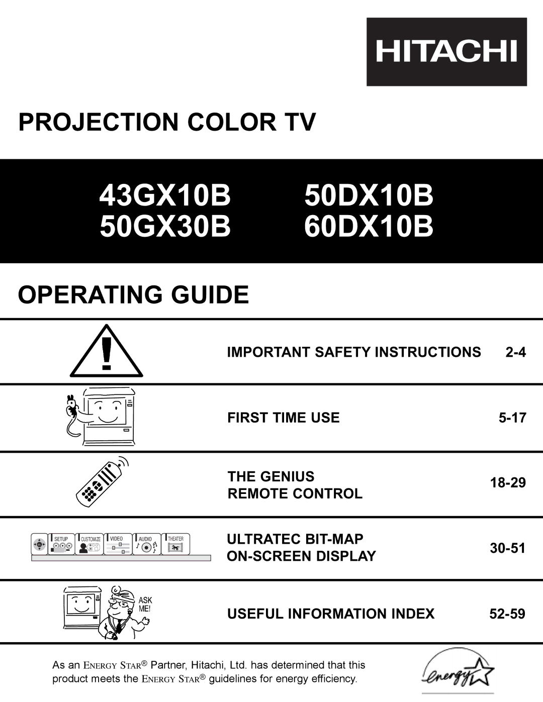 Hitachi important safety instructions 43GX10B 50DX10B 50GX30B 60DX10B 