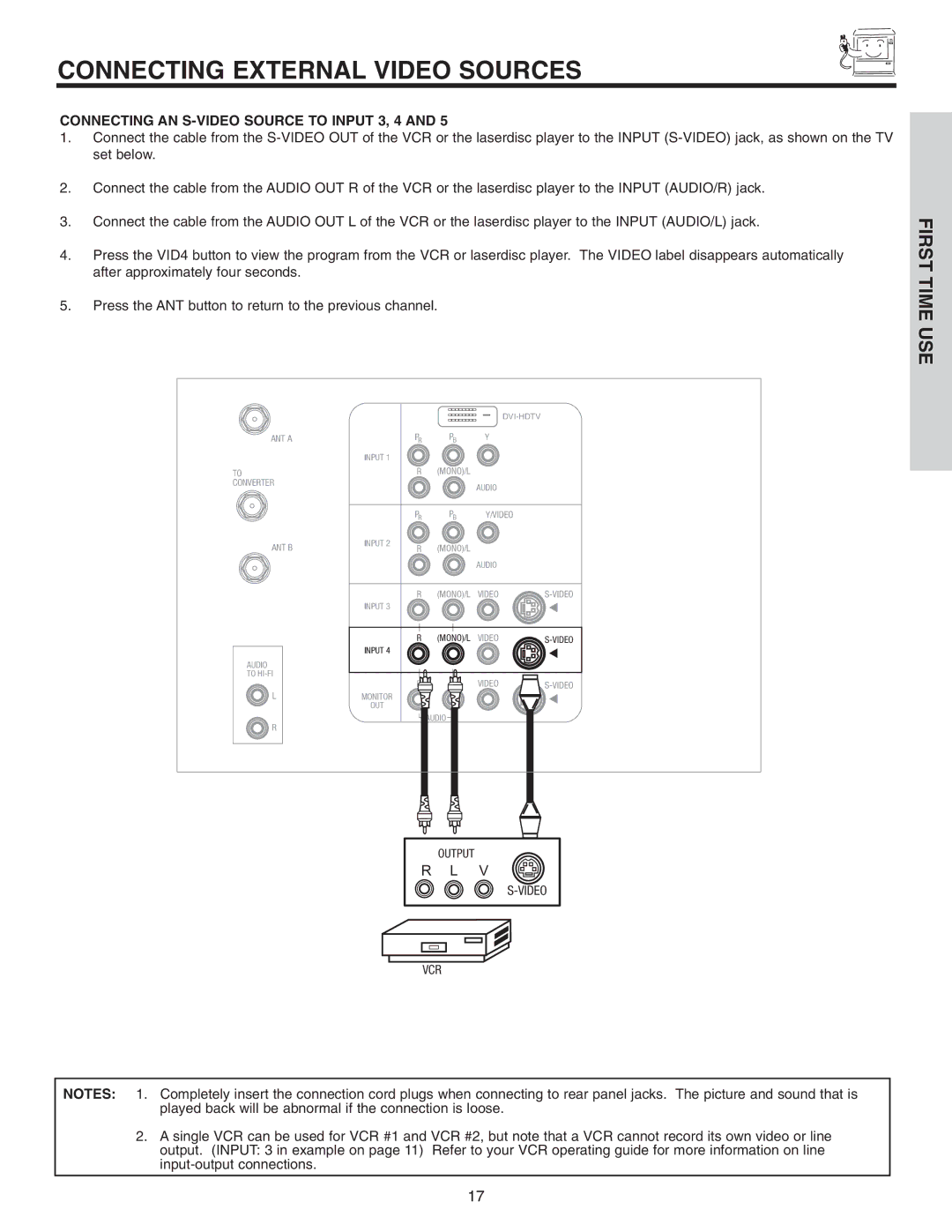 Hitachi 46F510 important safety instructions Connecting AN S-VIDEO Source to Input 3, 4 