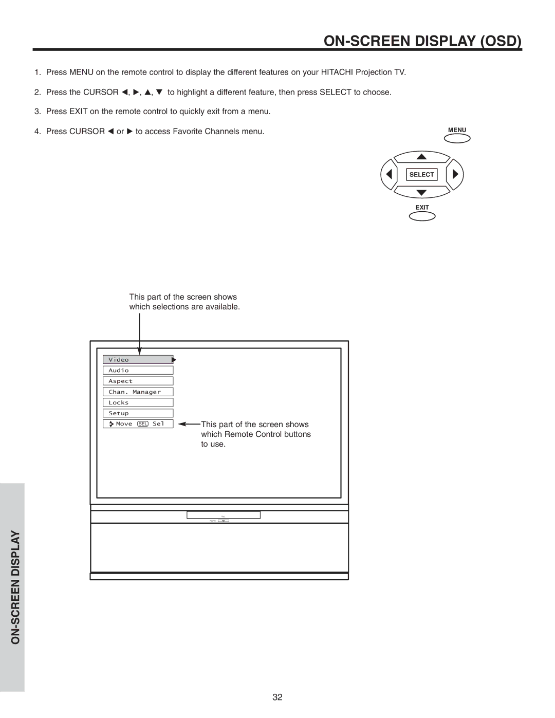 Hitachi 46F510 important safety instructions ON-SCREEN Display OSD 