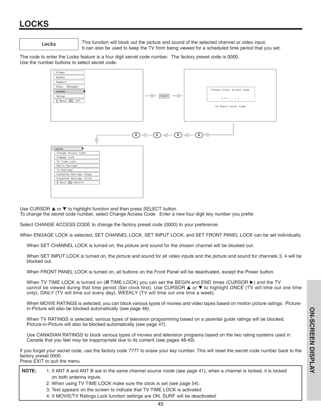 Hitachi 46F510 important safety instructions Locks 