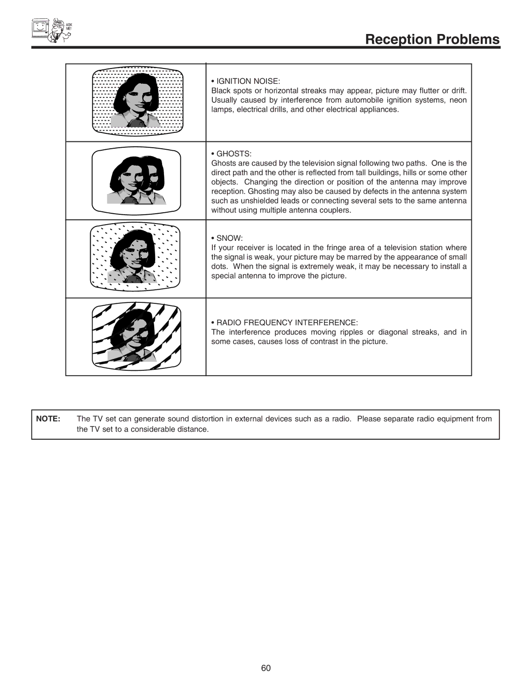 Hitachi 46F510 important safety instructions Reception Problems 