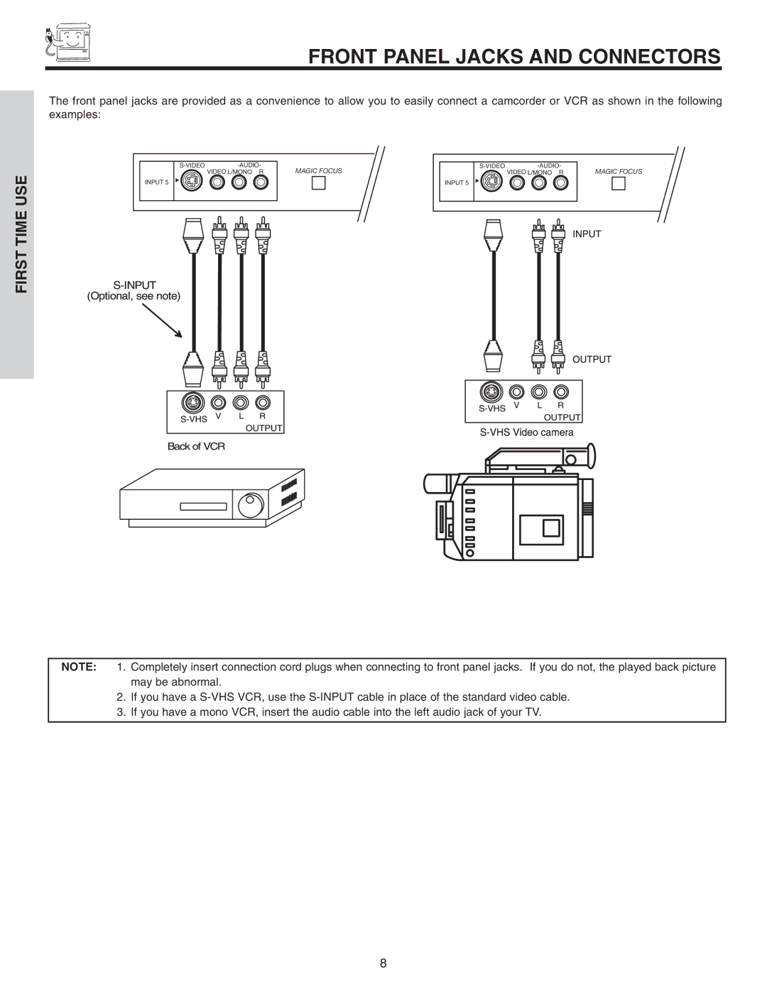 Hitachi 46F510 important safety instructions Front Panel Jacks and Connectors 