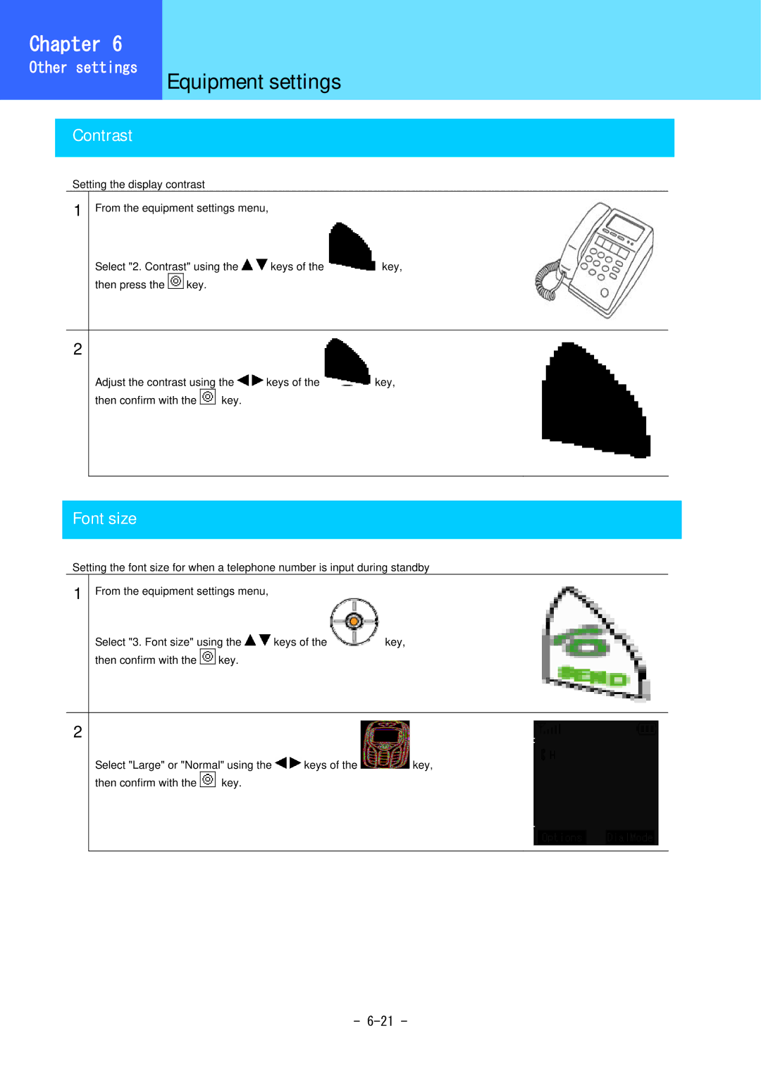 Hitachi 5000 user manual Contrast, Font size 