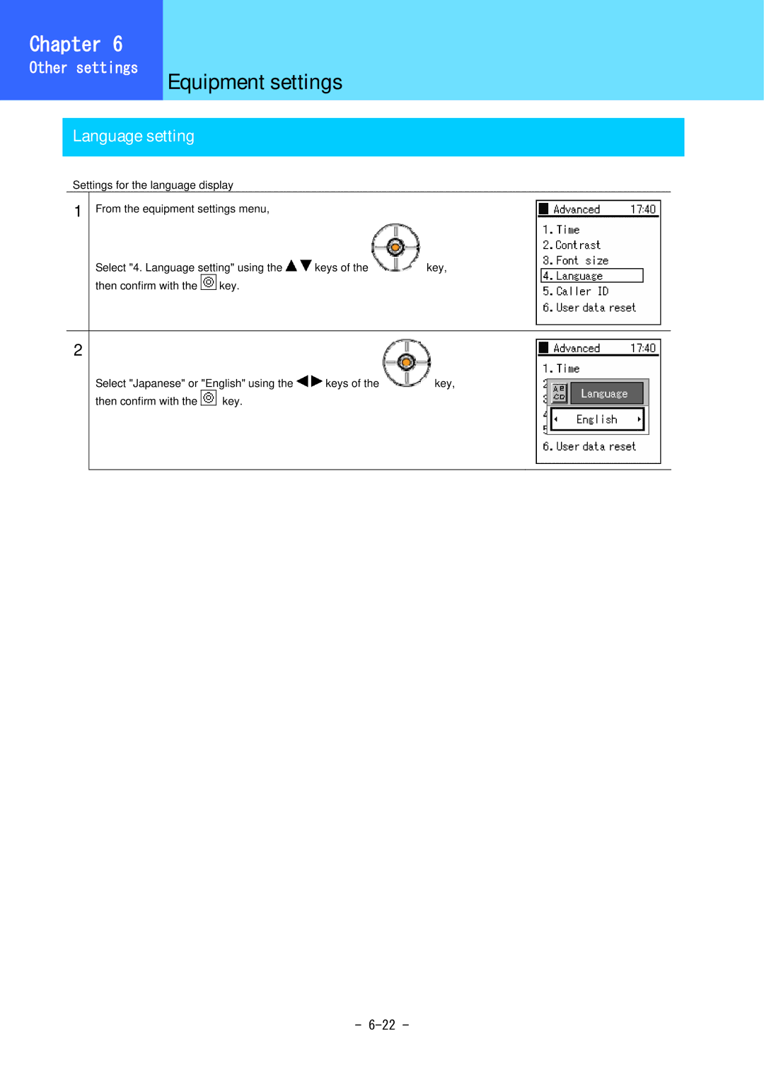 Hitachi 5000 user manual Language setting 